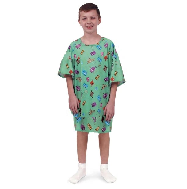 Fashion Seal Mobies Pediatric Patient Gown, Large, Green, Polyester Knit, Non-Sterile, Each