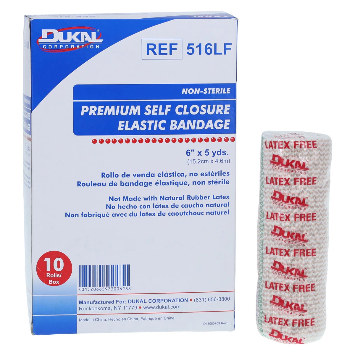 Dukal Elastic Bandage, Cotton/Polyester, 6" x 5 yd, Beige, Non-Sterile, 10/Box