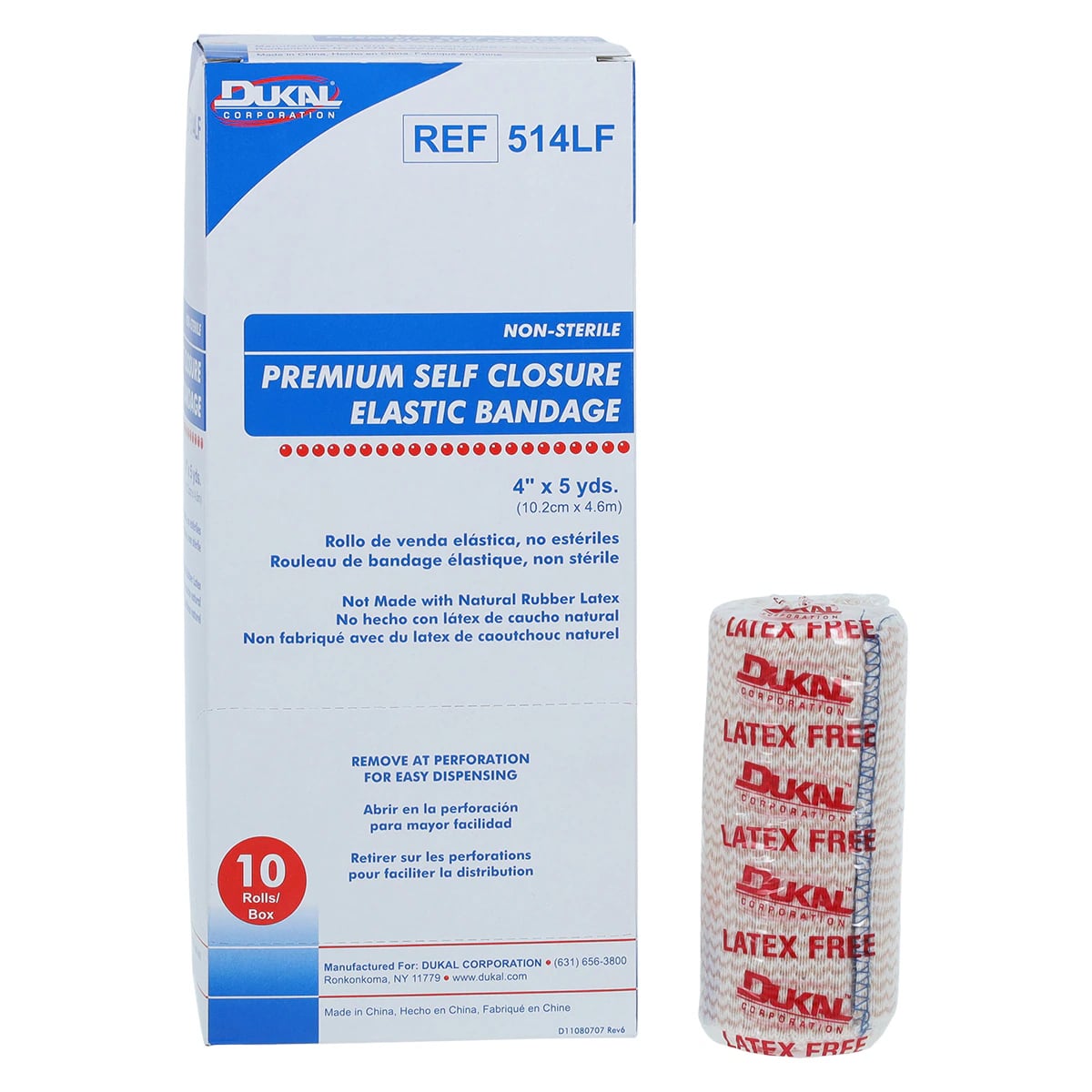 Dukal Elastic Bandage, Cotton/Polyester, 4" x 5 yd, Beige, Non-Sterile, 10/Box