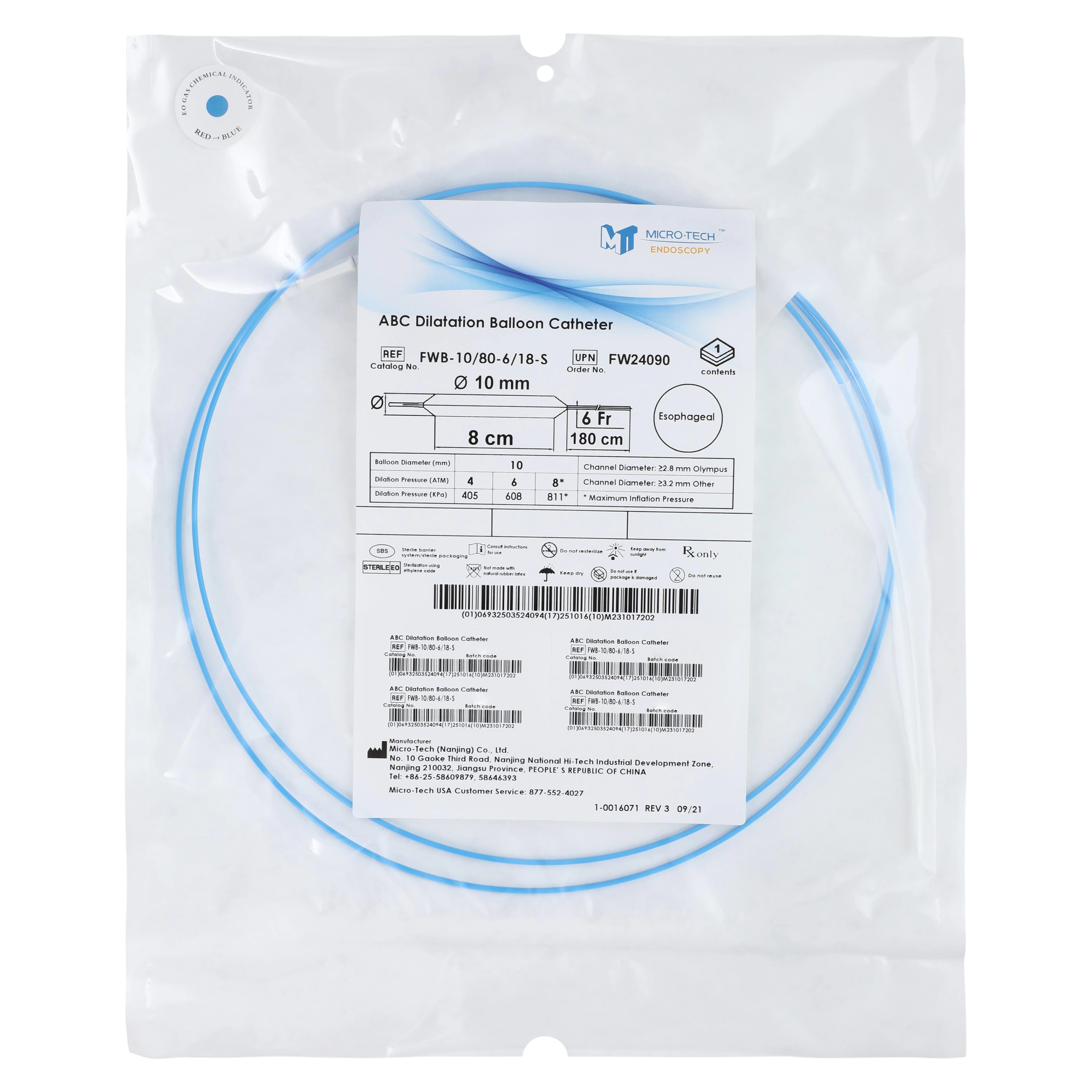 Micro-Tech Endoscopy ABC Esophageal Dilation Balloon, 180cm, 10mm, 8cm, Sterile, Single-Use, 2/Box