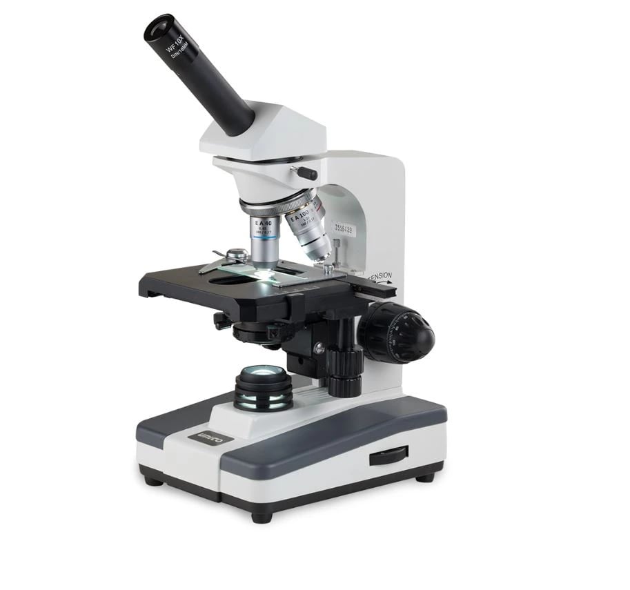 Unico Monocular Microscope, Advanced, Mechanical Stage, 4x/10x/40x/100x Objectives, Iris Diaphragm, Halogen Illumination, NA 1.25