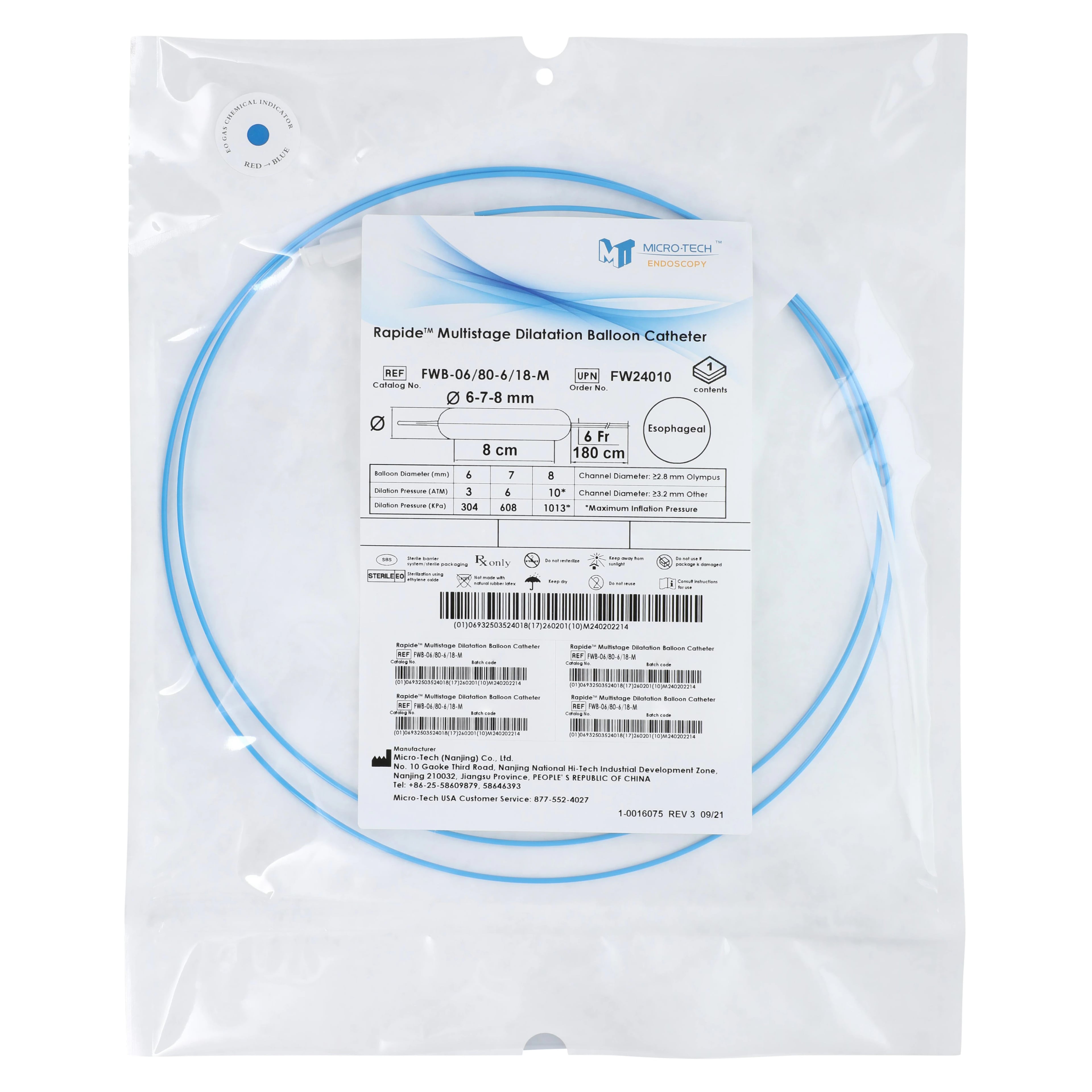 Rapide Esophageal Dilation Balloon, 180cm, 6-7-8mm, 8cm, Single-Use, 2/Box