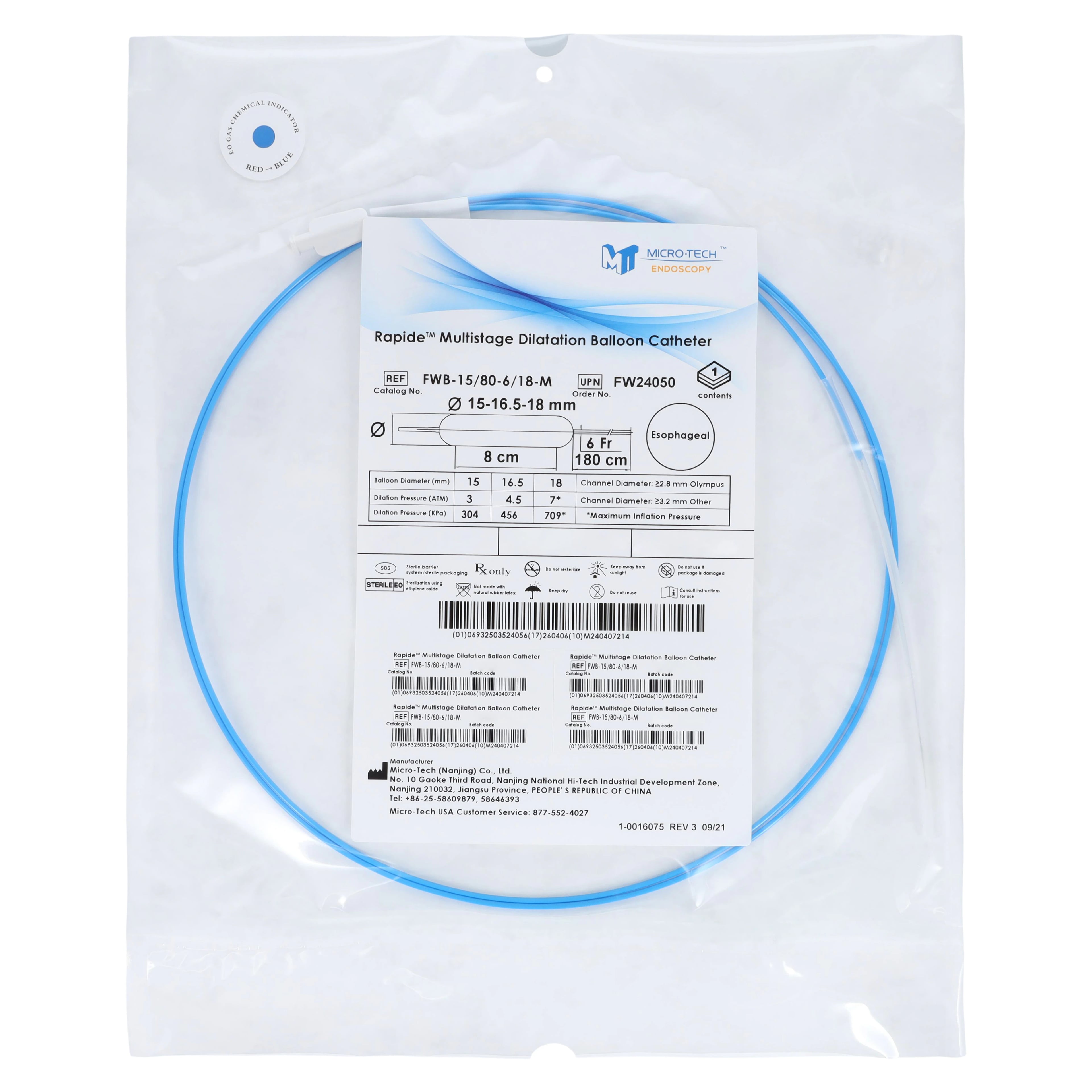 Rapide Esophageal Dilation Balloon, 180cm, 15-16.5-18mm, 8cm, Single-Use, 2/Box