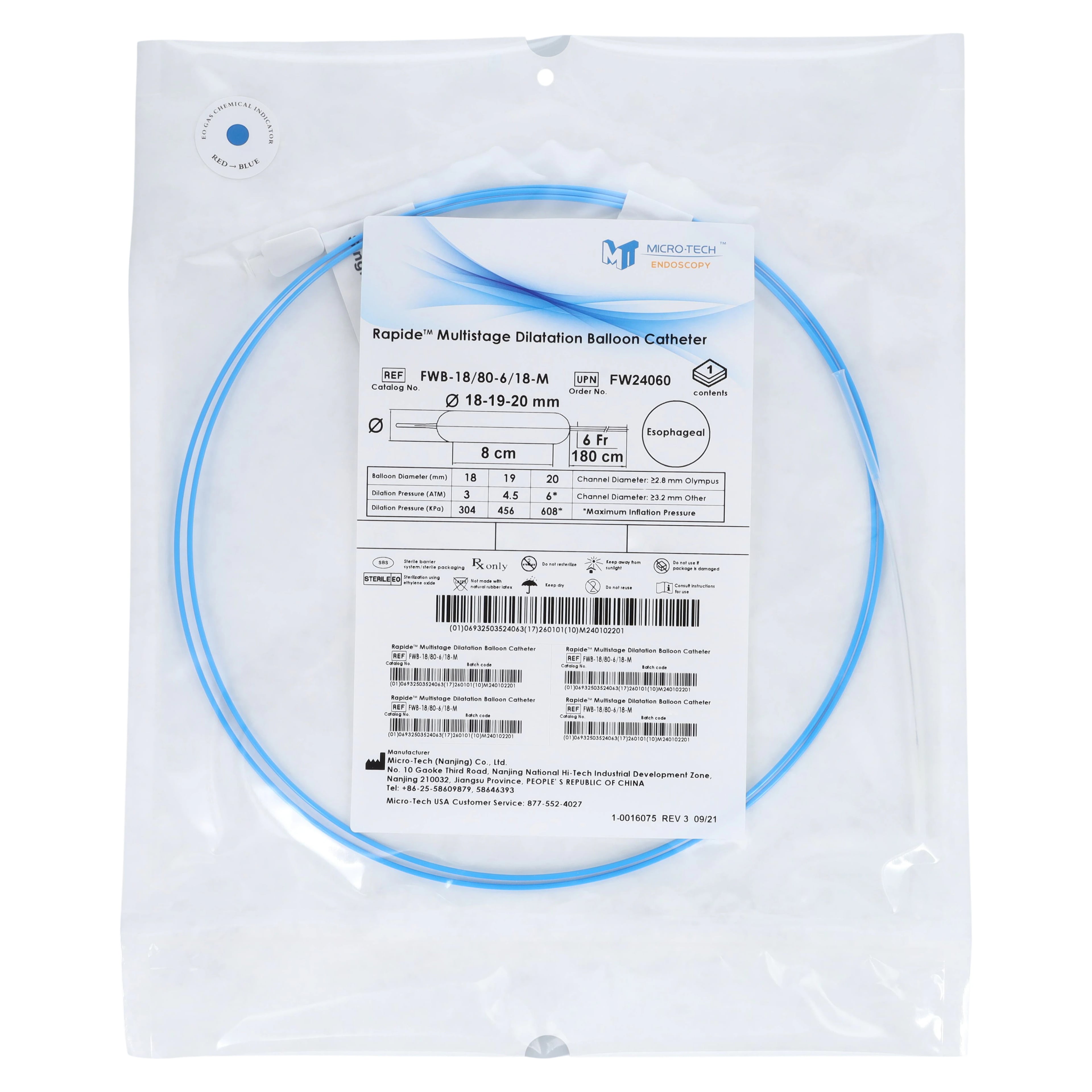 Rapide Esophageal Dilation Balloon, 180cm, 18-19-20mm, 8cm, Single-Use, 2/Box