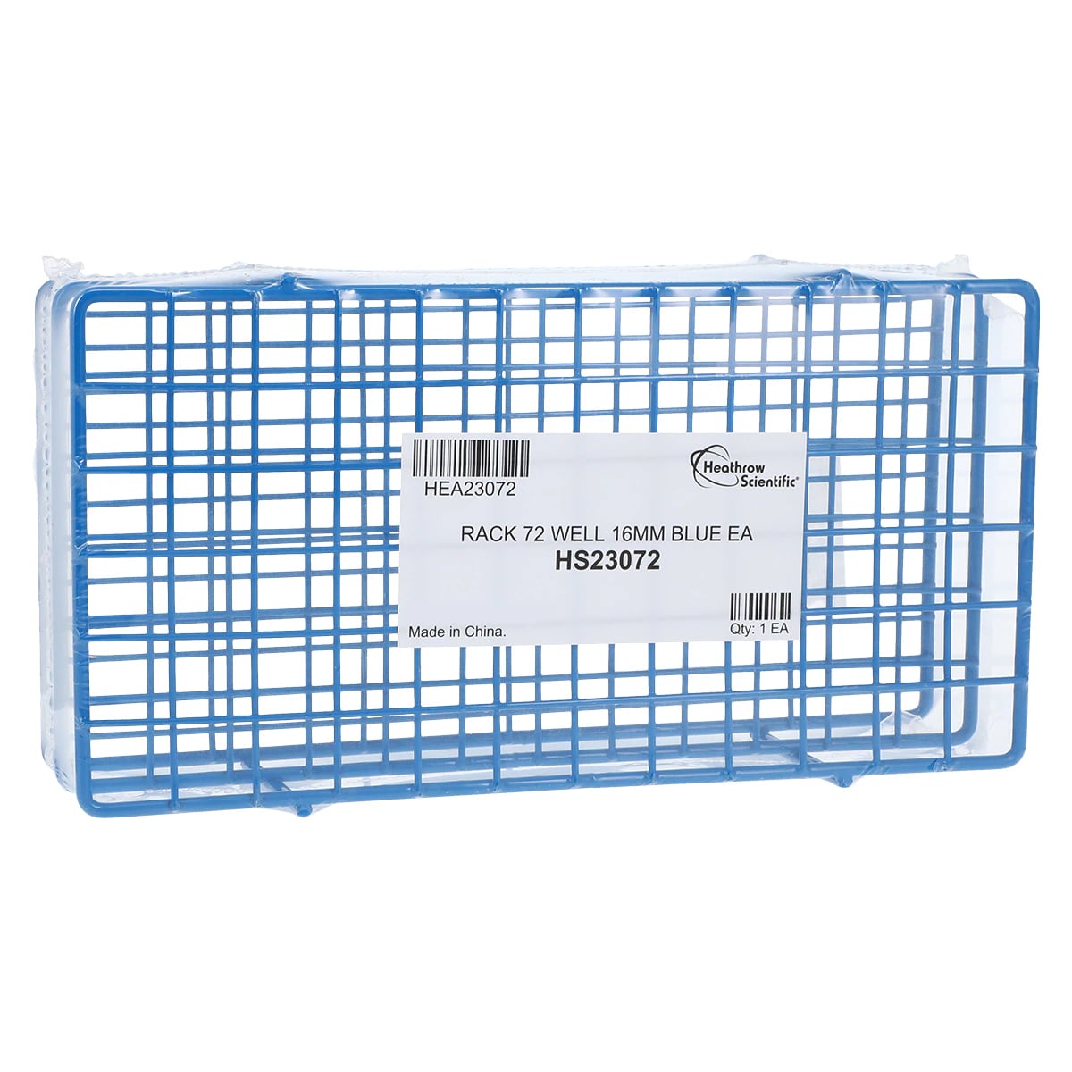 Heathrow Scientific HDPE Coated Wire Test Tube Rack, 72-Place, 6x12 Array, Blue, for 13-16mm Tubes