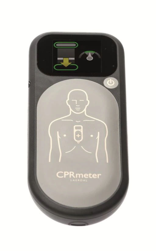 Laerdal CPRmeter 2 CPR Feedback Device, Gray with Red Sleeve, Patient Adhesive 3-Pack, 2 AAA Batteries Each