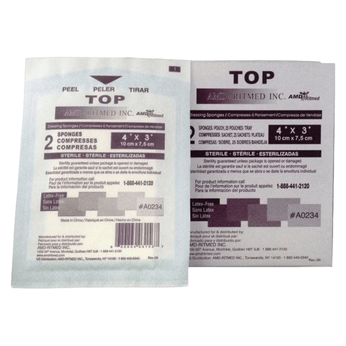 AMD Ritmed Sponge Top Nonwoven 8-Ply, Rayon/Polyester, 3x4", Latex-Free