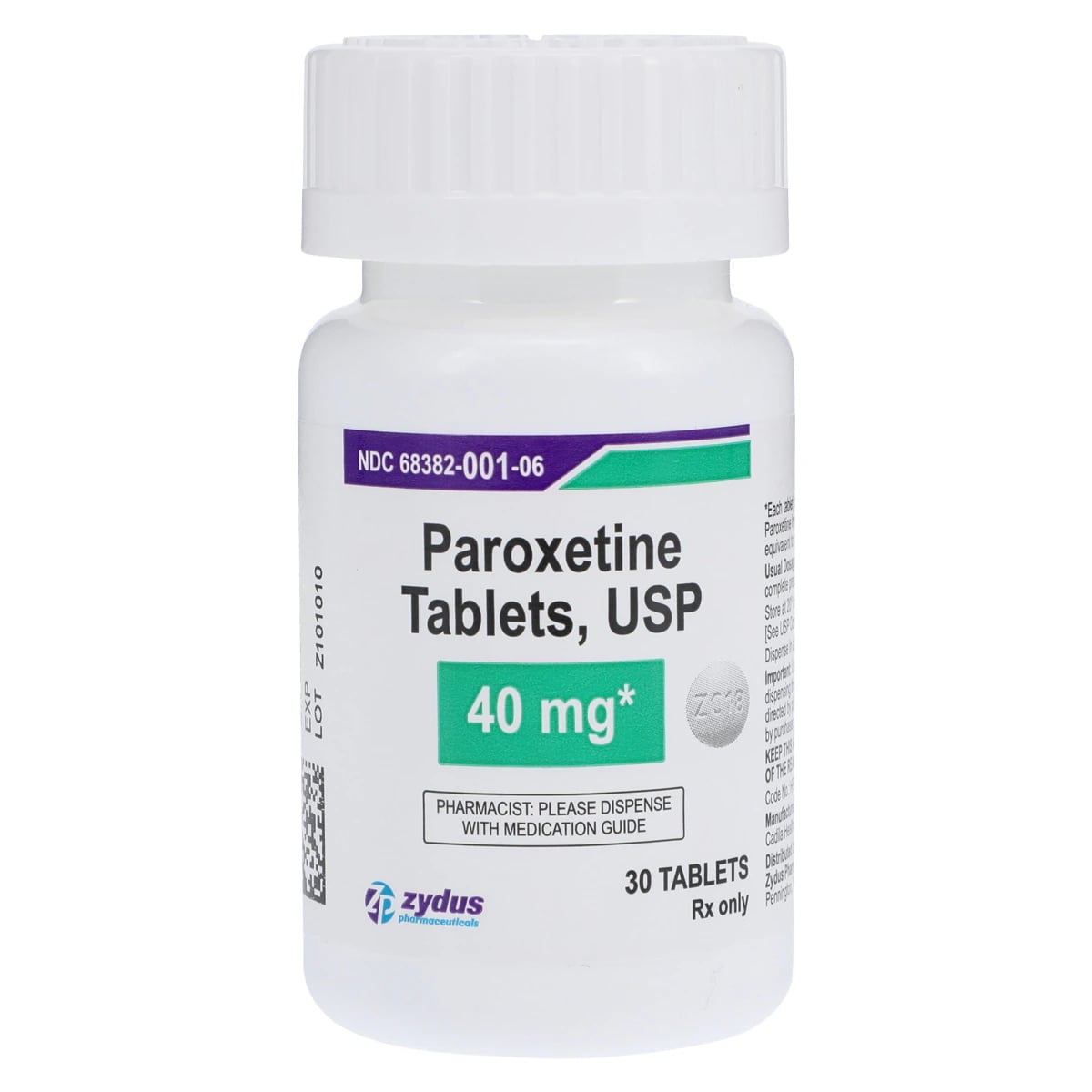Paroxetine HCl Tablets, 40mg, 30/Bottle, Zydus Pharmaceuticals