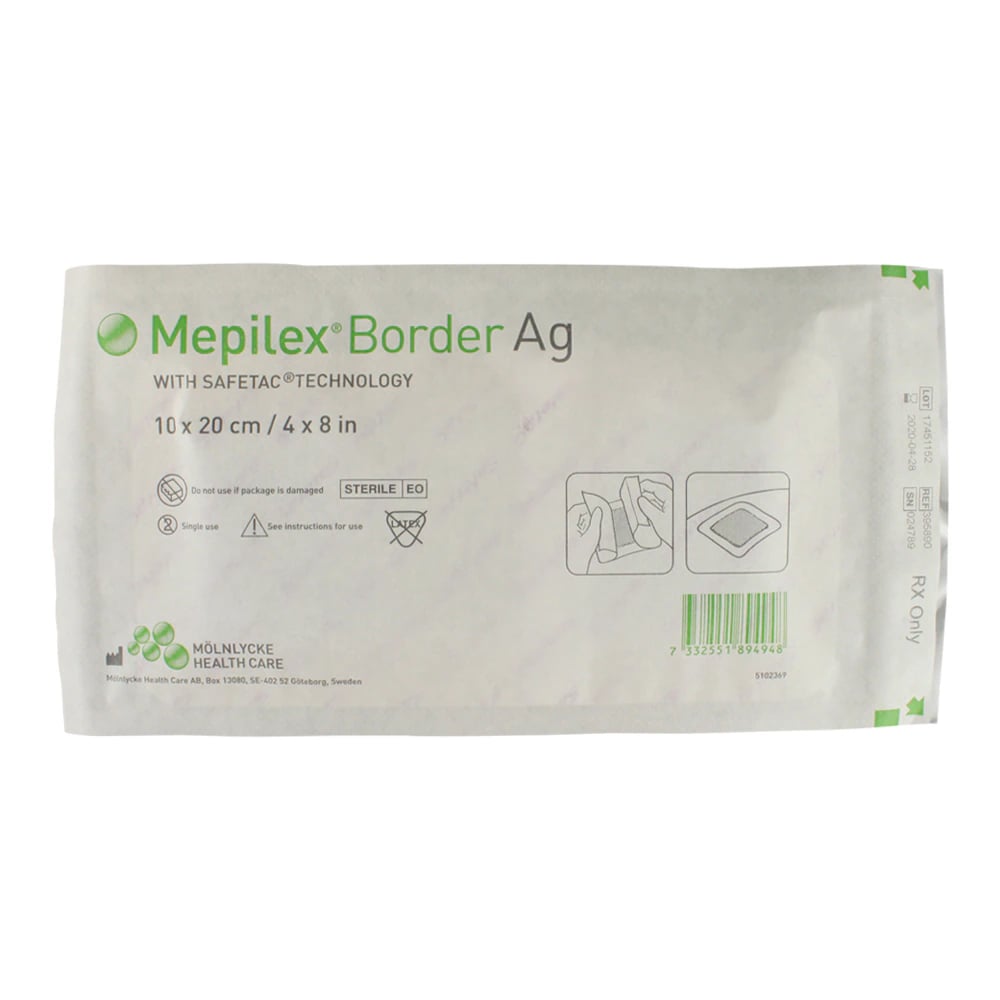 Mepilex Border Ag Antimicrobial Foam Dressing, 4" x 8", Each