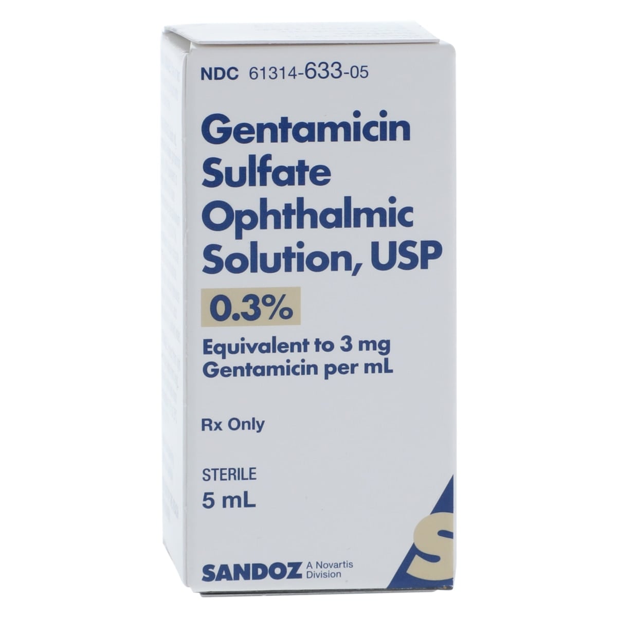 Gentamicin Sulfate Ophthalmic Solution 0.3%, 5mL Bottle, Sandoz