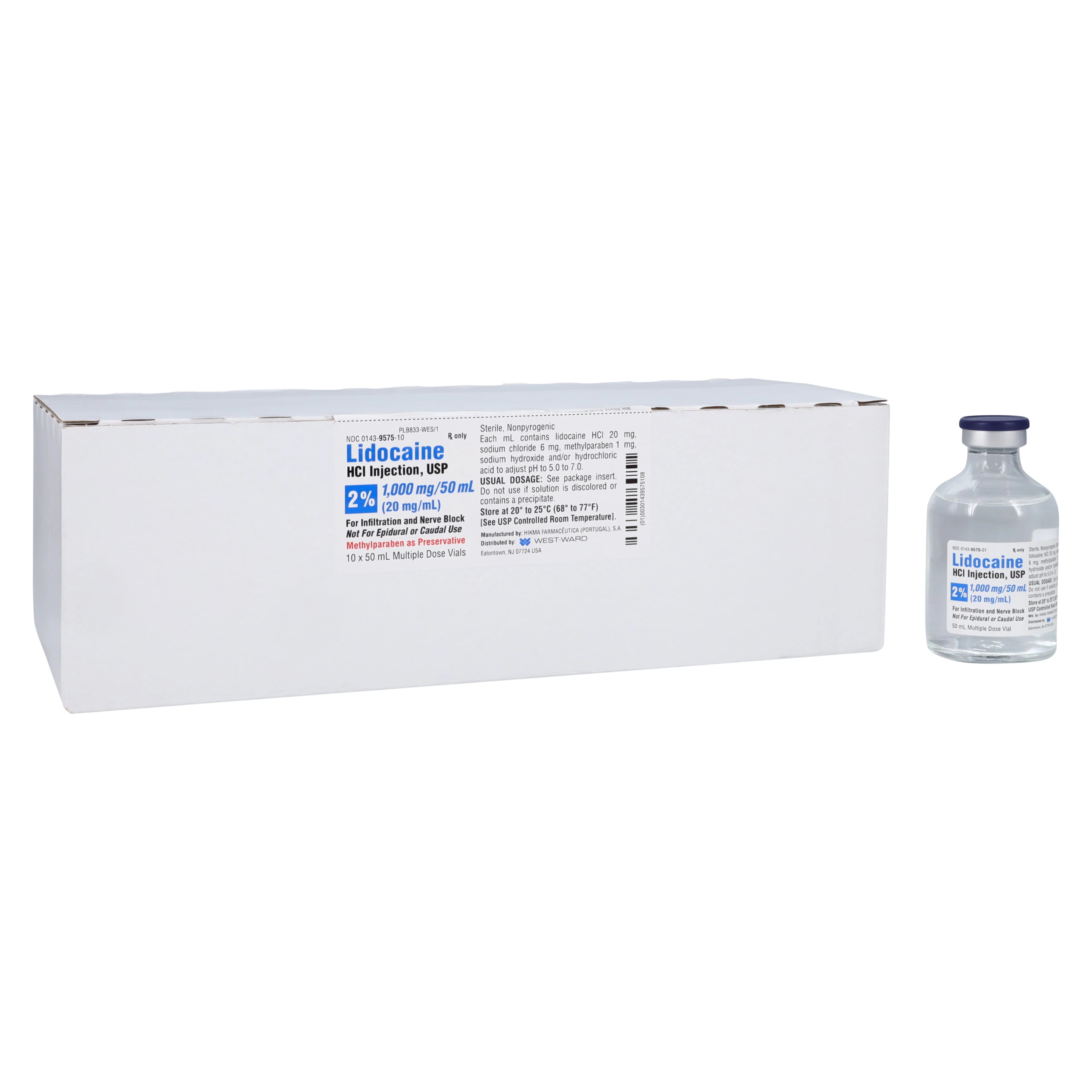 Lidocaine HCl Injection 2% MDV 50mL, 10/Package
