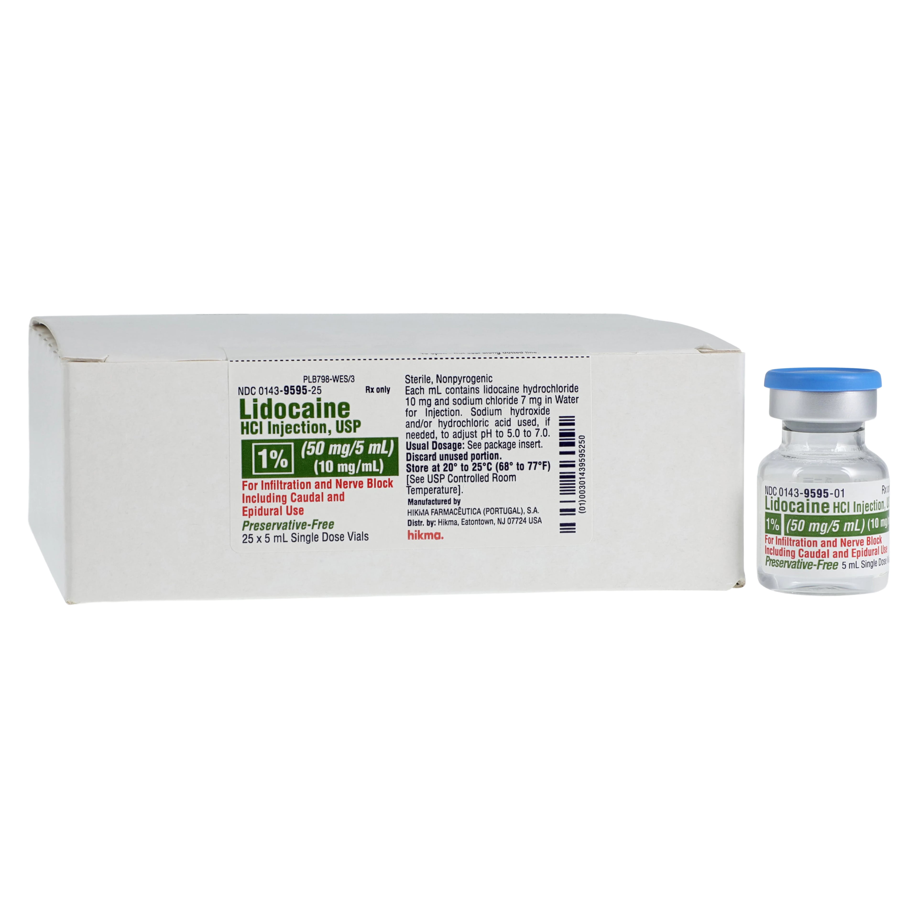Lidocaine HCl Injection 1% Preservative-Free SDV 5mL (25/Pkg)