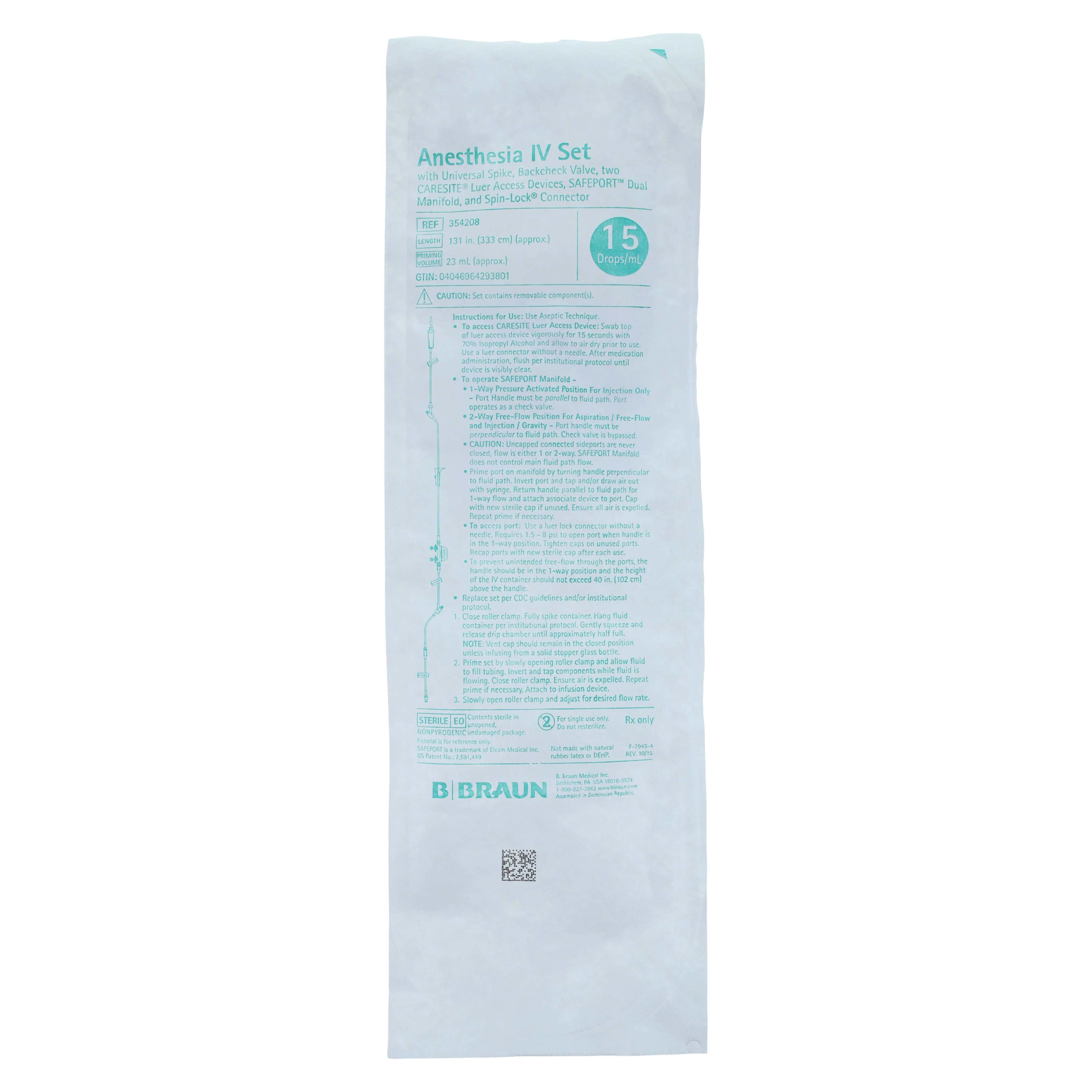 B. Braun IV Administration Set with Caresite, 15 Drops/mL, 120" Tubing, Dual Manifold, 50/Case
