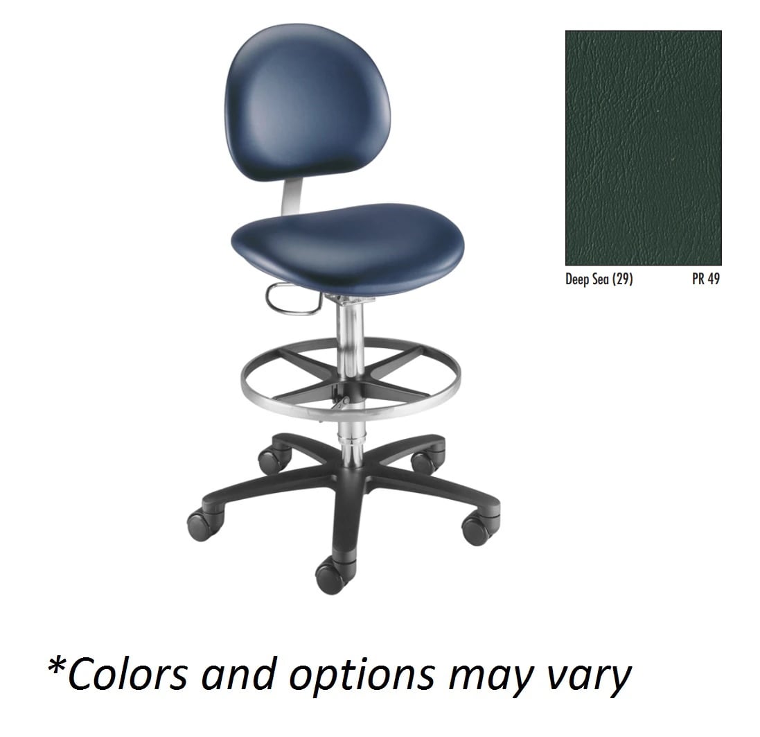Brewer Millennium Series Laboratory Stool with Backrest, 5 Casters, Deep Sea, 250 lb Capacity