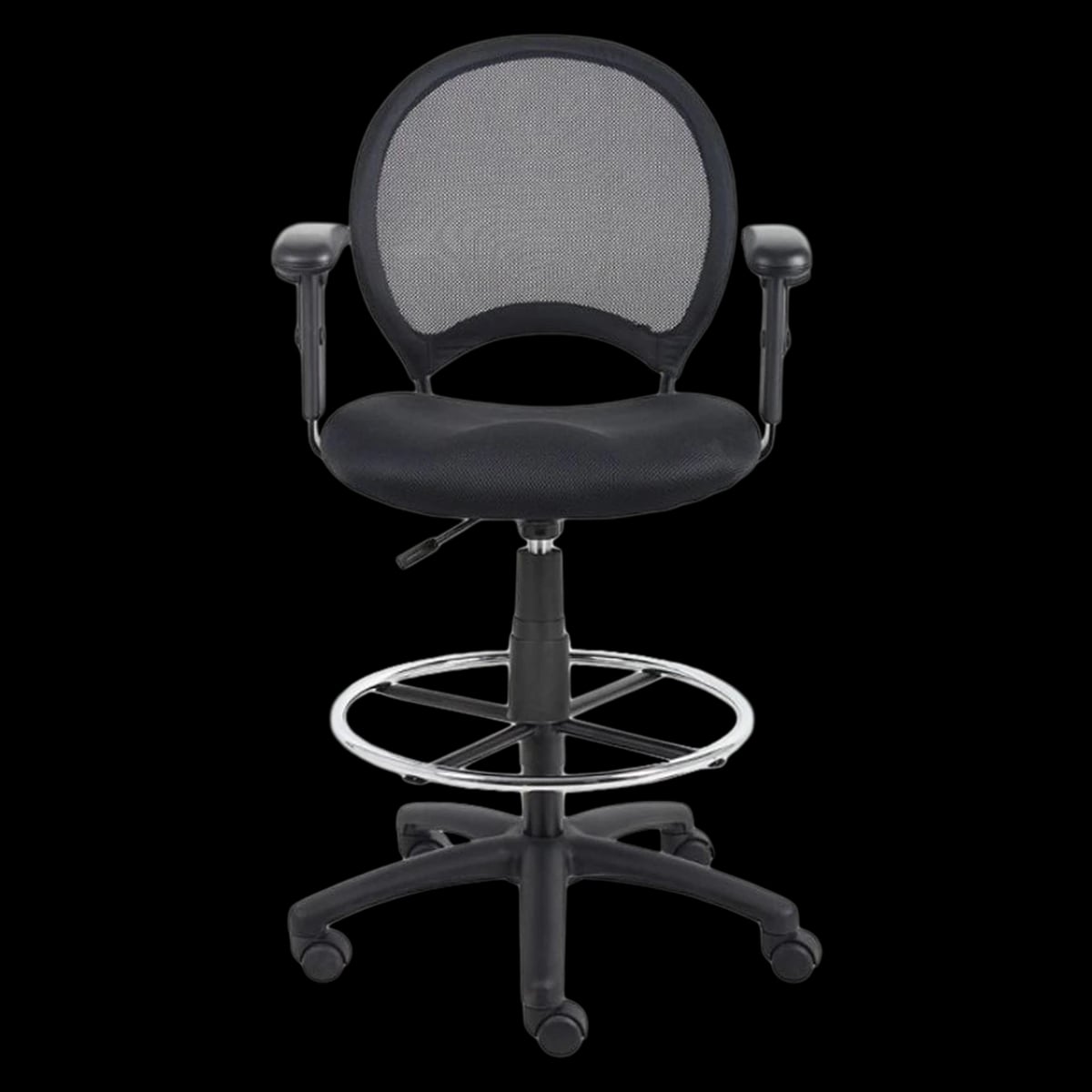Boss Office Products Drafting Stool with Adjustable Arm, Black, 275 lb Capacity