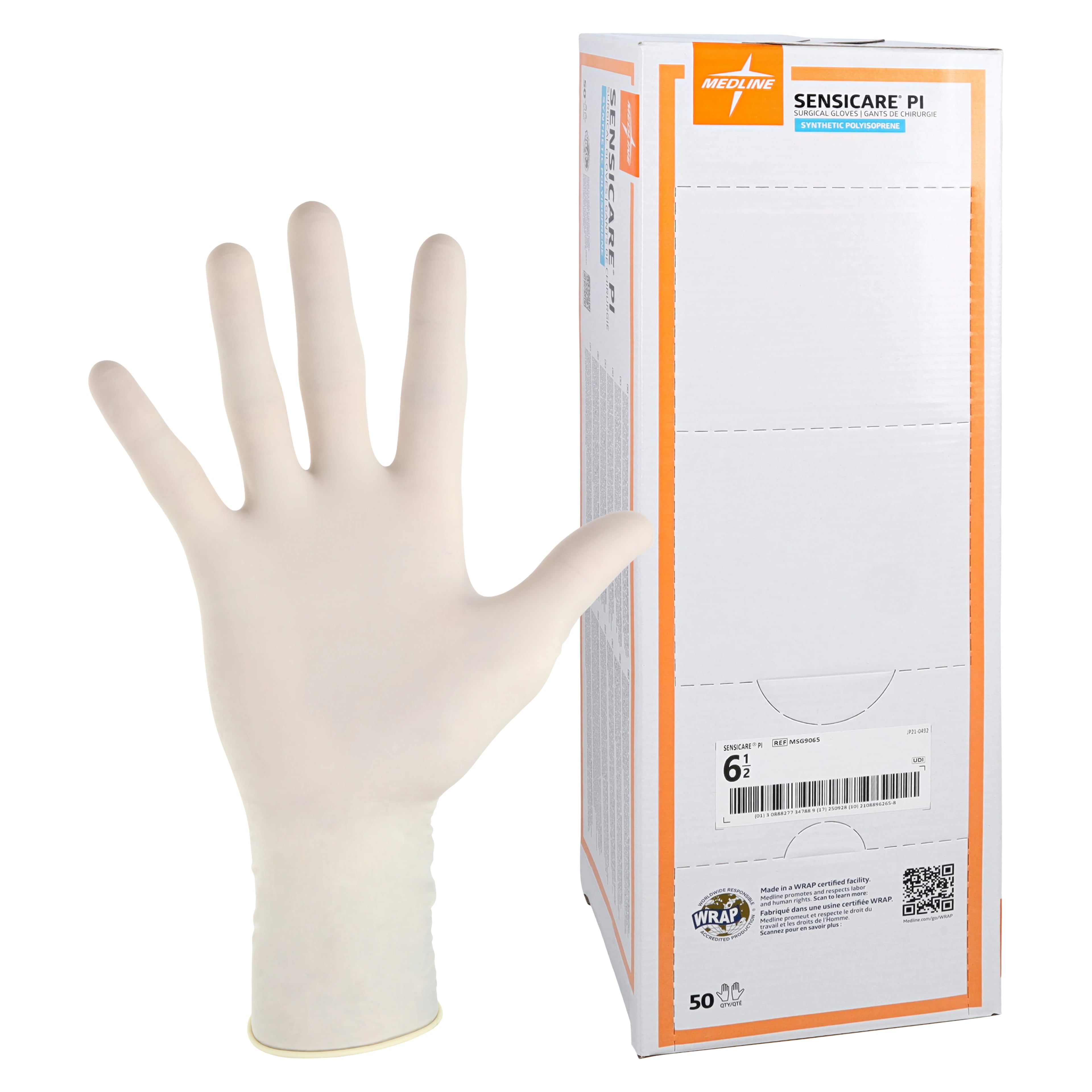 SensiCare PI Polyisoprene Surgical Gloves, Sterile, Powder-Free, Fitted Size 6.5, Cream, 50 Pairs/Box, 200 Pairs/Case