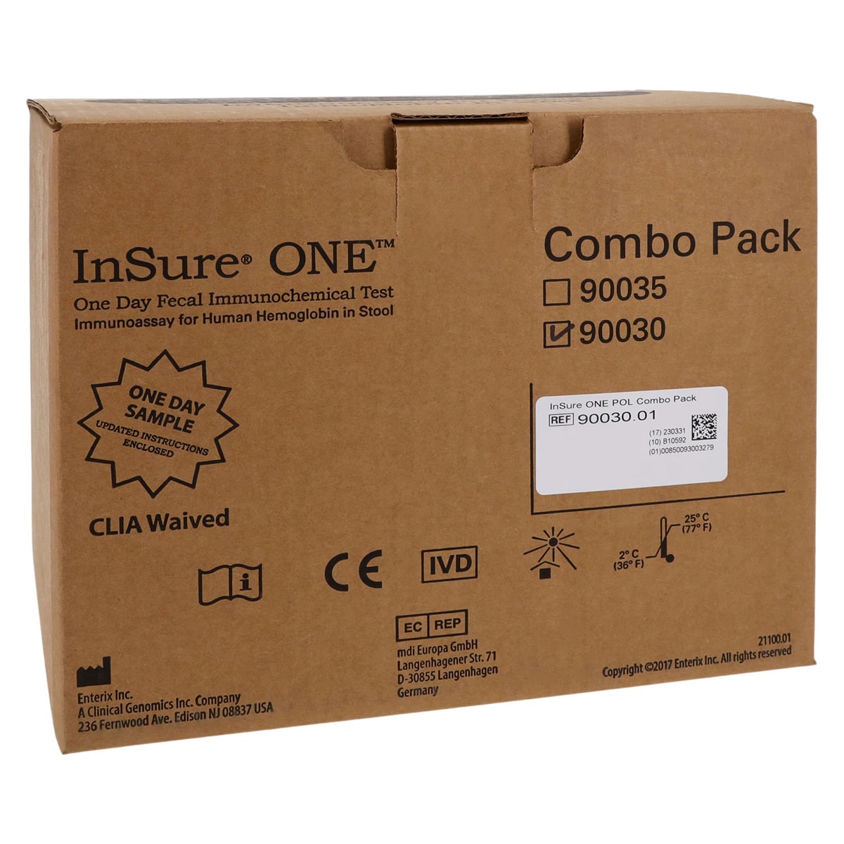InSure ONE Combo Kit, Fecal Immunochemical Test (FIT), CLIA Waived, Colorectal Cancer Screening, 25 Tests/Box