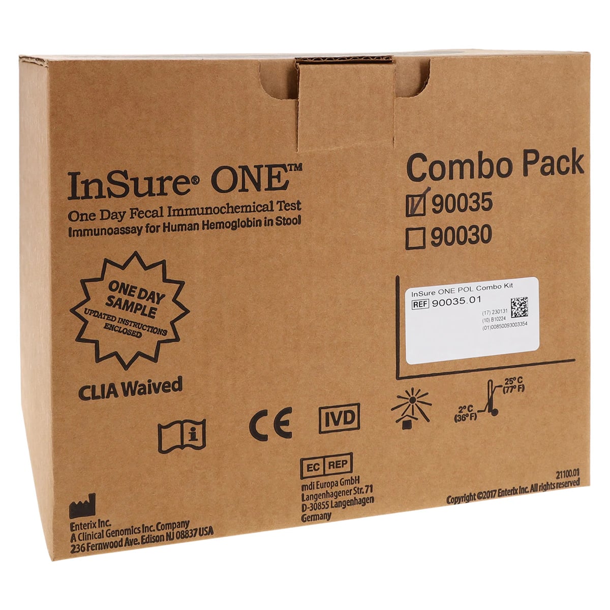 InSure ONE Combo Kit (FIT) Fecal Immunochemical Test, CLIA Waived, Colorectal Cancer Screening, 35 Tests/Box