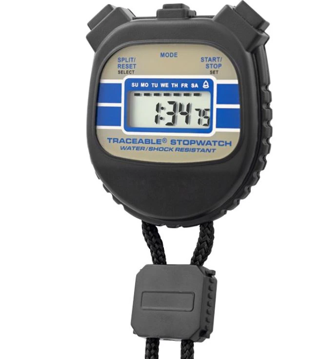 Traceable Waterproof Stopwatch, 23h 59m 59s, Audible Alarm, LCD, 2-1/8 x 2-3/8 x 1/2 in, Each