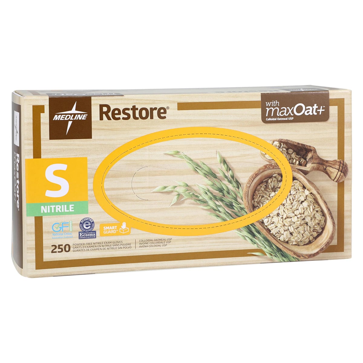 Medline Restore Nitrile Examination Gloves, Small, Powder-Free, Non-Sterile, Off-White, Colloidal Oatmeal, 250/Box