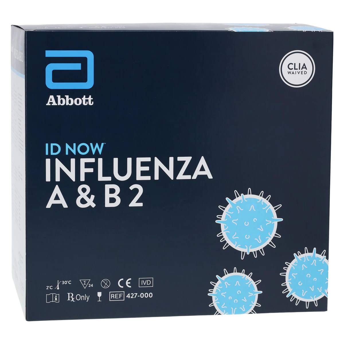 Abbott ID NOW Influenza A & B 2 Test Kit, CLIA Waived, Nasopharyngeal Swab, 24 Tests/Box