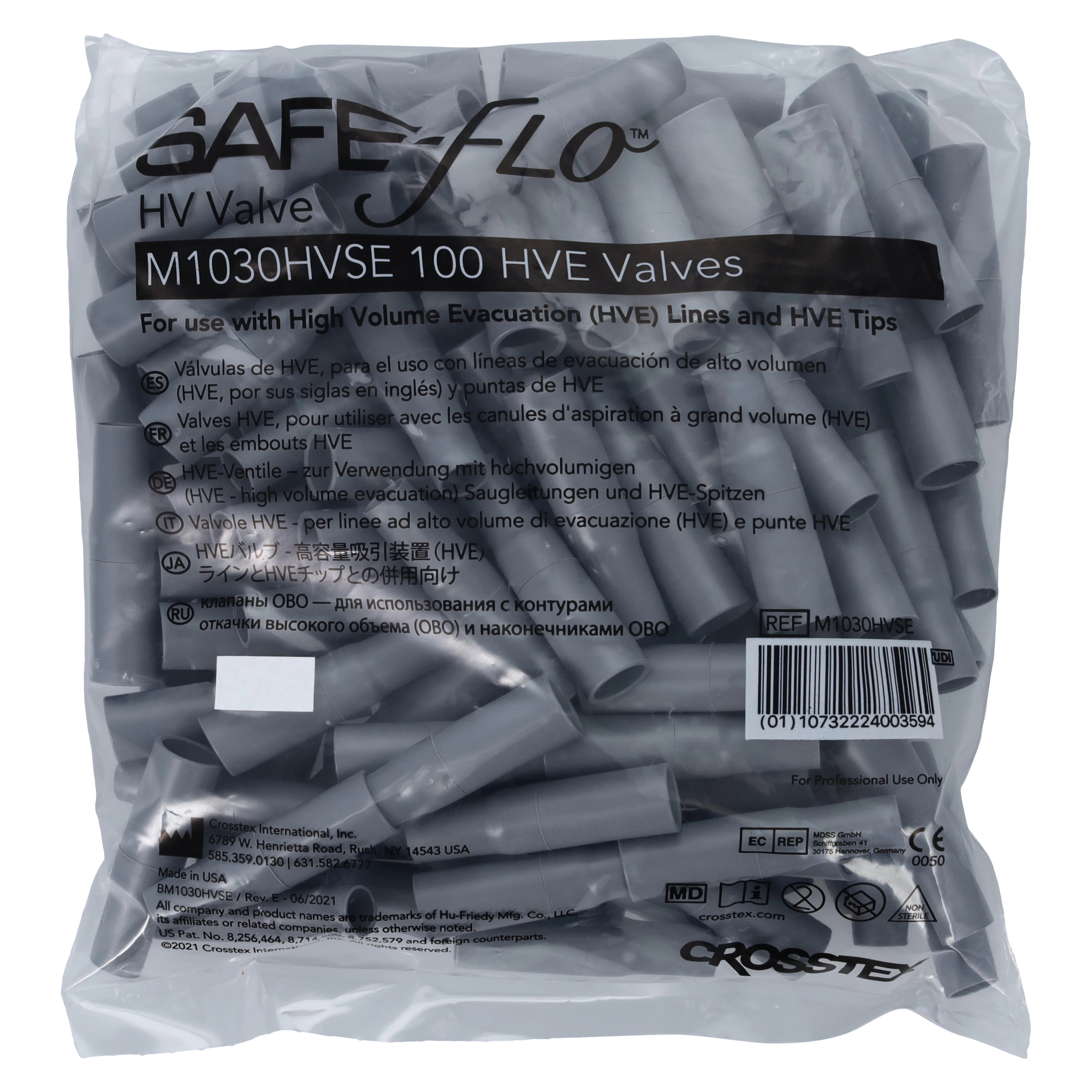 Crosstex Safe-Flo HV Valve, Gray, 100/Bag, M1030HVSE