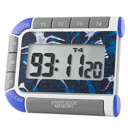 Traceable Multi-Colored 4-Channel Timer with Audible Alarm, LCD, ISO 17025/A2LA/NIST Certified