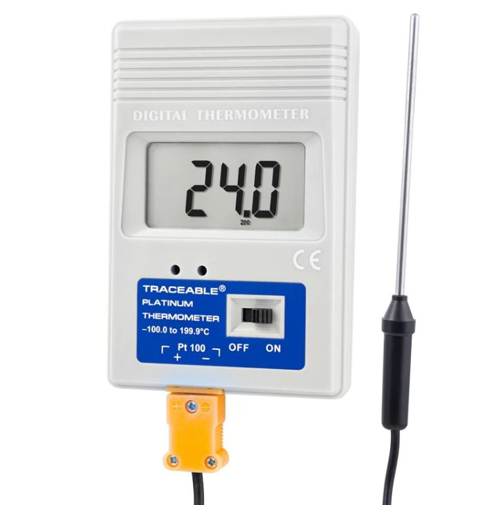 Traceable Platinum Freezer Thermometer, ABS Plastic, -99 to 199.9°C, Stainless Steel Probe, LCD, ISO 17025/A2LA/NIST, Each