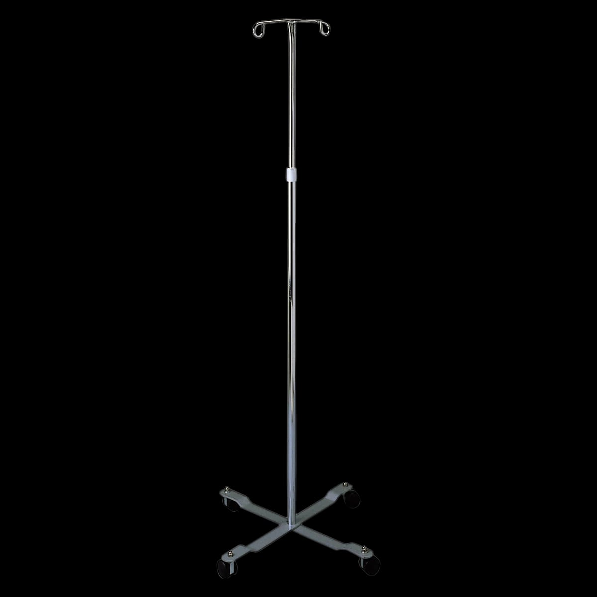 Medline IV Pole Stand, Chrome, 4-Leg with Wheels, 2 Hooks, Height Adjustable 47"-85"