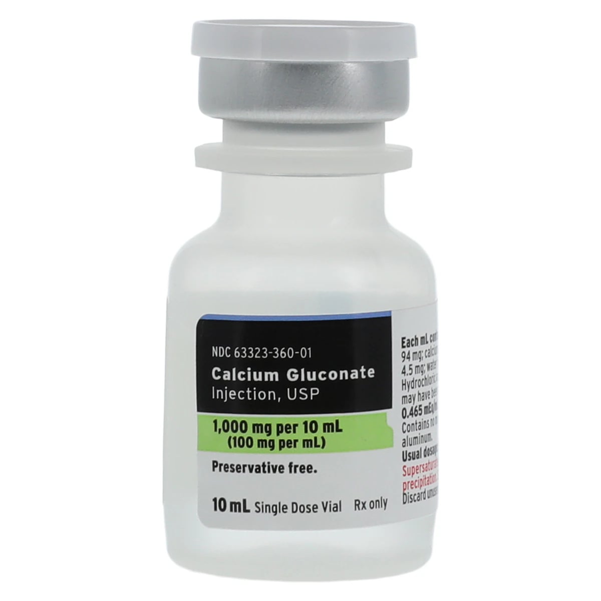 Calcium Gluconate Injection 100 mg/mL, Preservative-Free, Single-Dose Vial, 10 mL, 25/Package