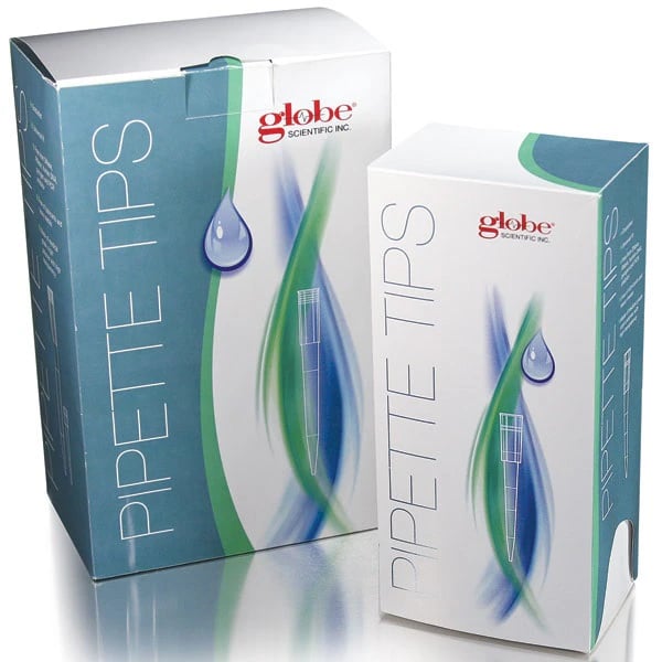 Globe Scientific Pipette Tips, 0.1-20 µL, Graduated, 45 mm, Sterile, Low Retention, Extended Length, Racked (10 x 96), Natural, 960/Box