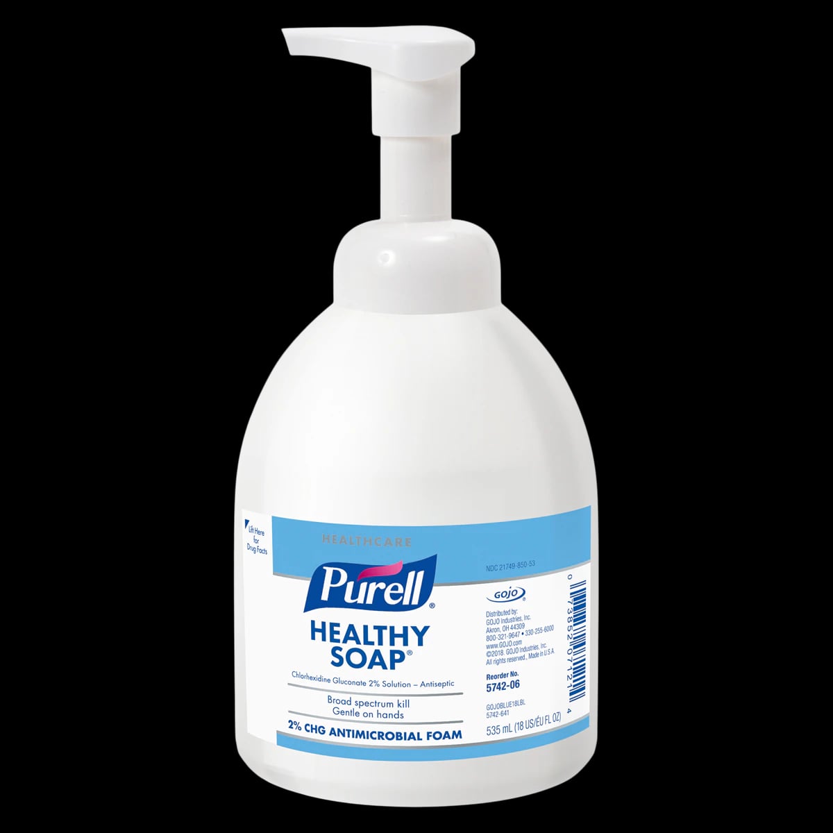 Purell® Healthcare Healthy Soap™ 2.0% CHG Antimicrobial Foam, Countertop Pump Bottle, 535 ml, 21749-0225-56