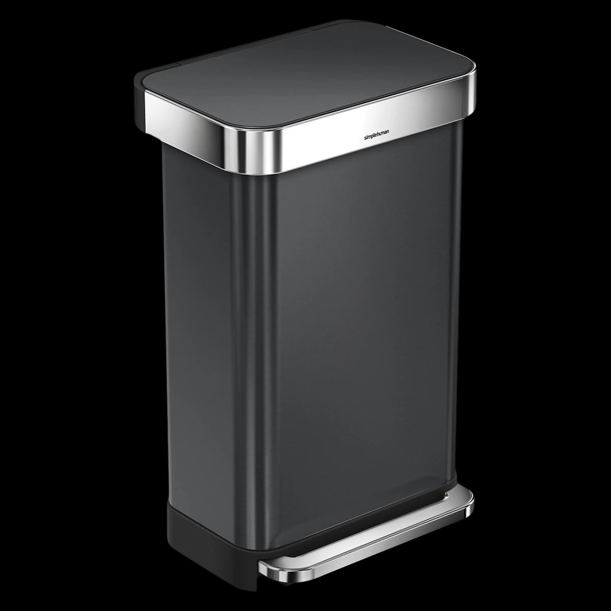 Simplehuman Step Rectangular Trash Can with Liner, 12 Gallon, Black Stainless Steel, Soft-Close Lid