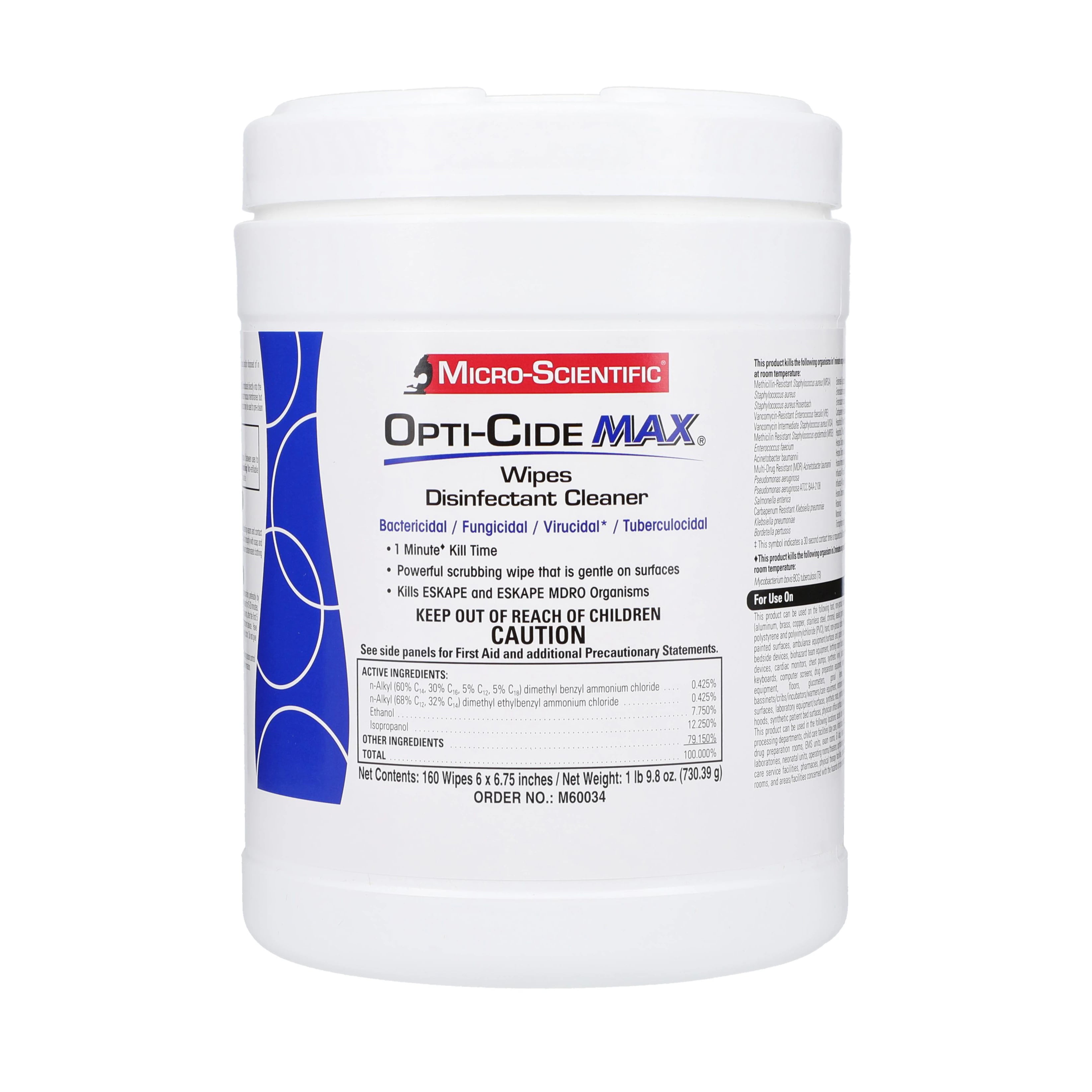 Opti-Cide Max Disinfectant Wipes, 6" x 6.75", 160 Wipes/Can, 12 Cans/Case