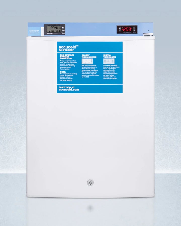 Accucold Medical Freezer, 1.8 Cu Ft, Solid Door, Right Hinge/Reversible, -20 to -15°C, Manual Defrost, 01KT0J0313FY7DEN7Y83VV031A