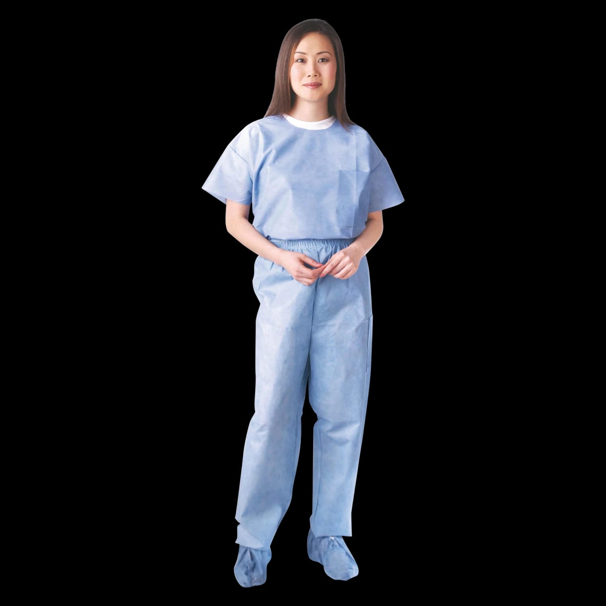 Medline Scrub Shirt, Disposable, Round Neck, 2X Large, Blue, Unisex, 30/Case