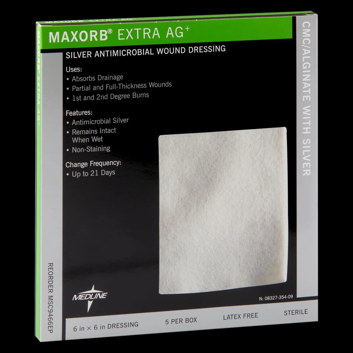 Medline Maxorb Extra Ag Alginate Wound Dressing, 6" x 6", Sterile, Highly Absorbent, Latex-Free