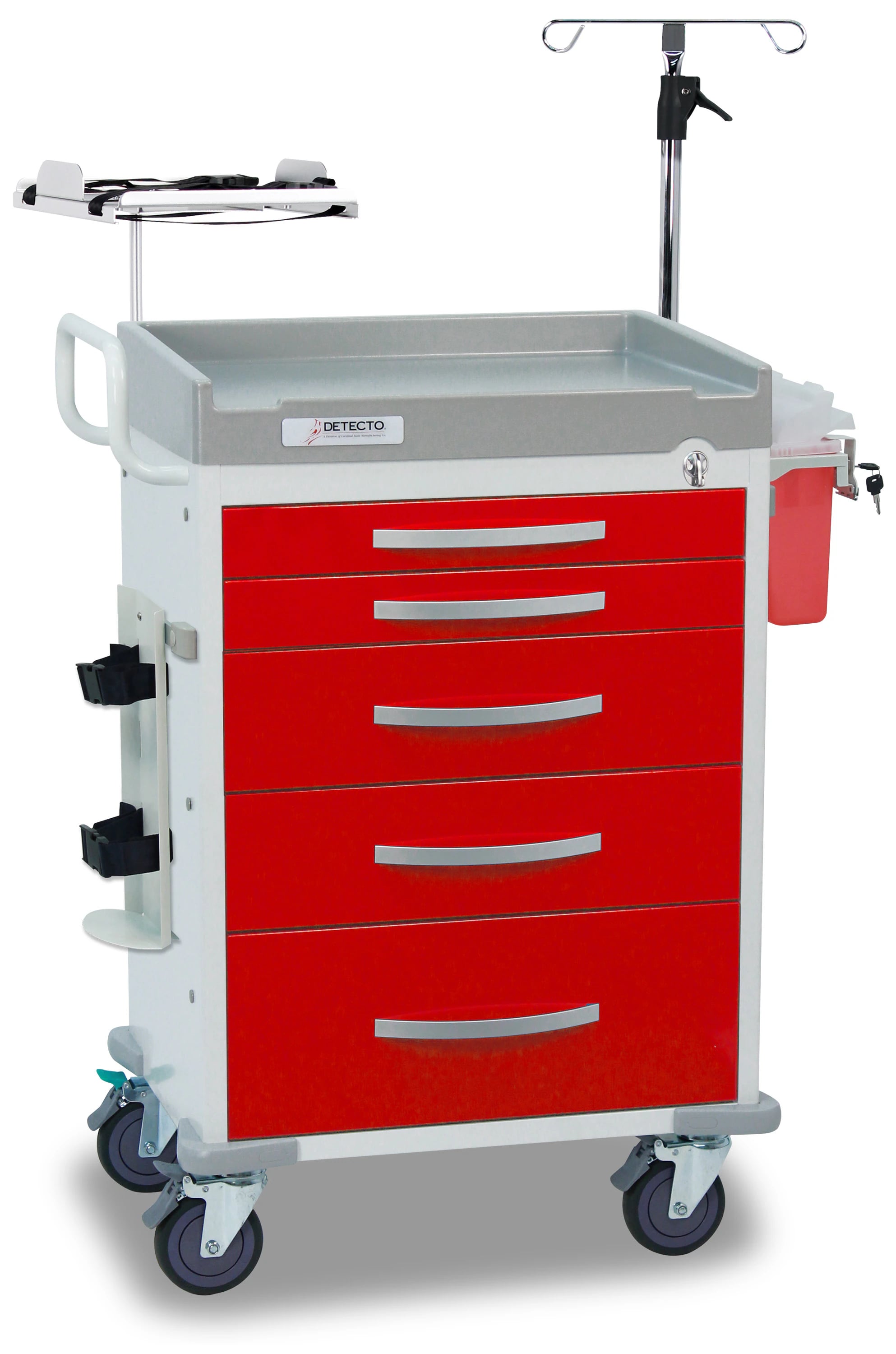 Detecto Emergency Cart, 5 Drawers with Lock, 27.8 x 21.3 x 41.8 inches, 4 Swivel Casters