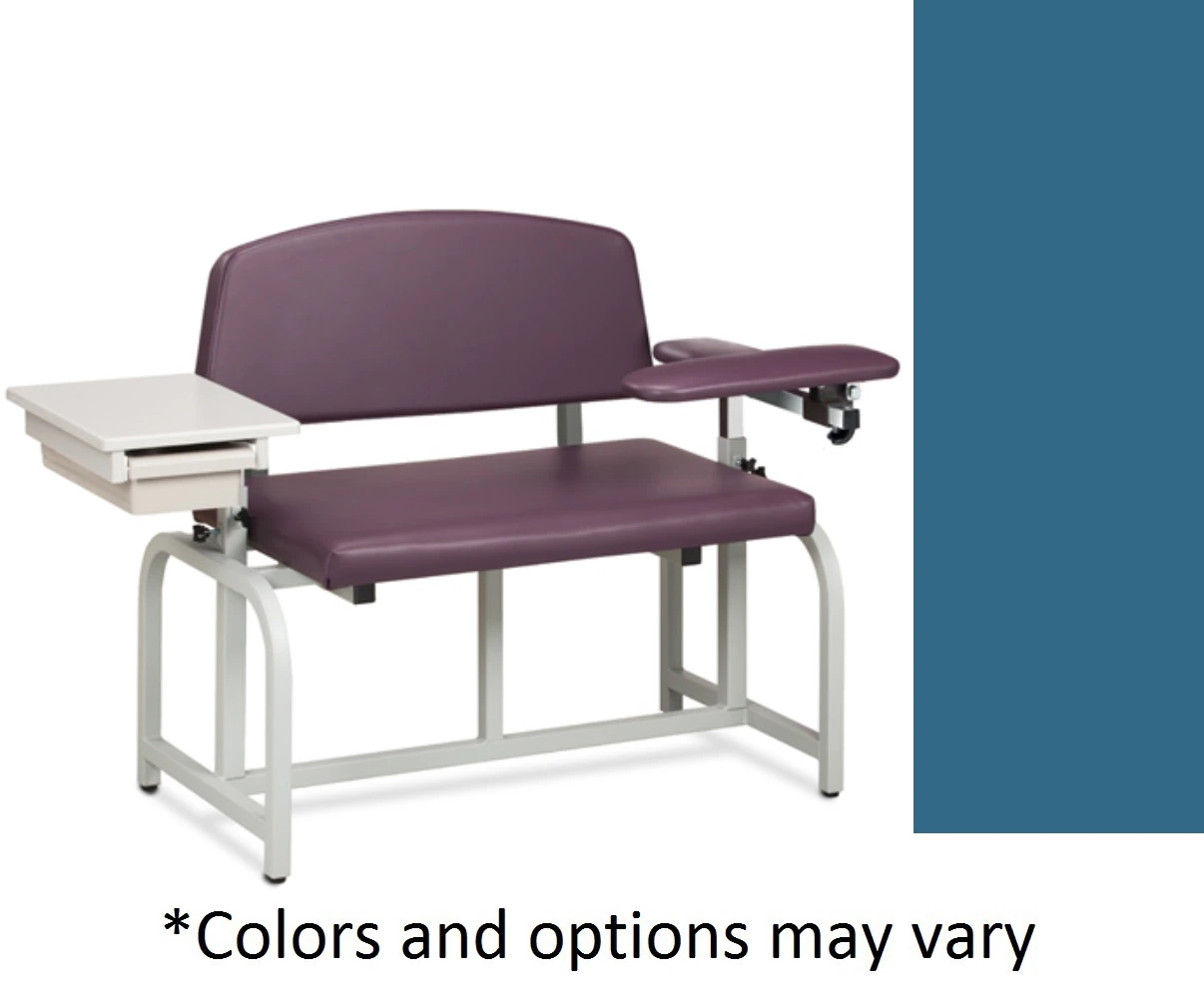 Clinton Industries Lab X Series Blood Draw Chair, Bariatric with Drawer and Arm, Wedgewood, 700 lb Capacity