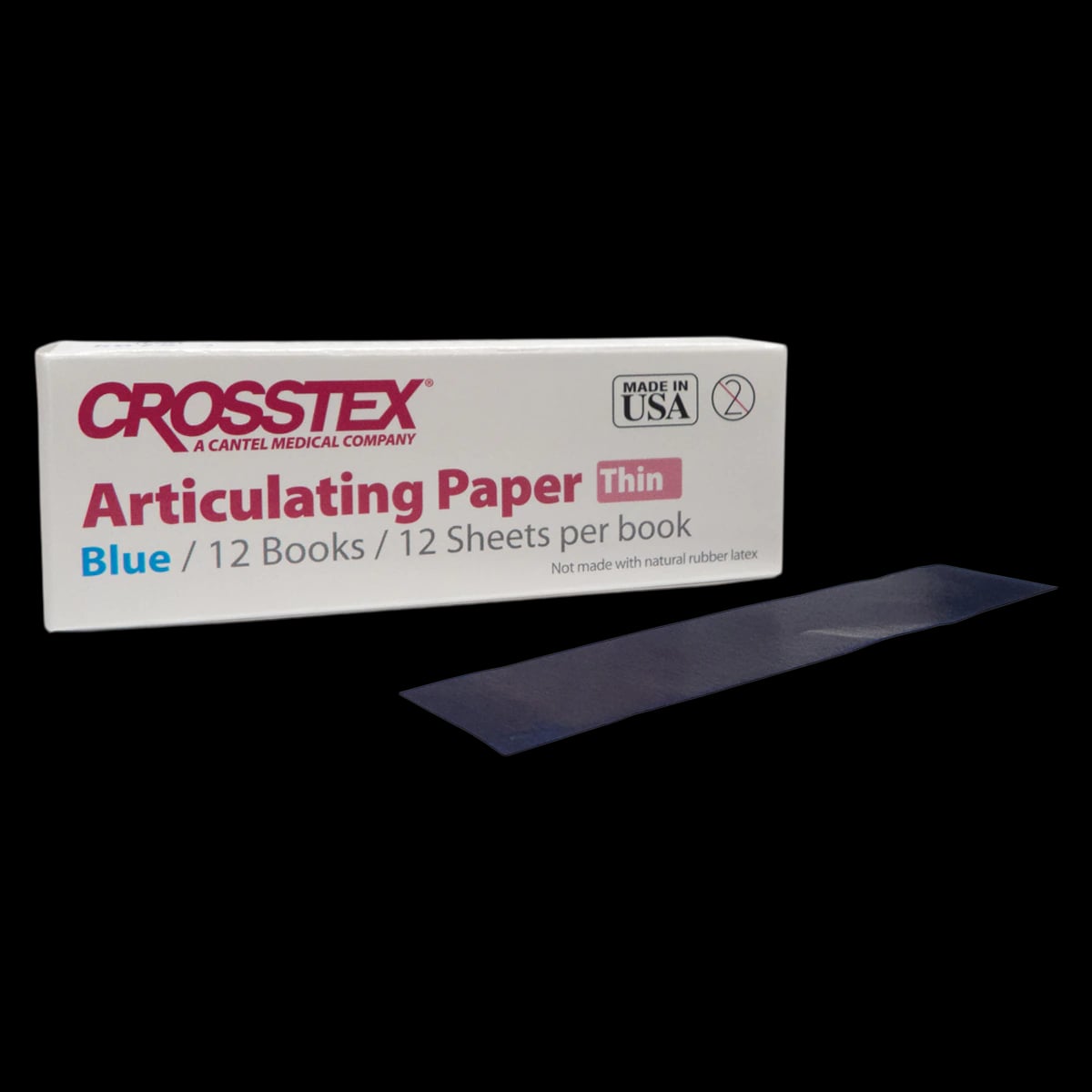 Crosstex Thin Blue Articulating Paper, 0.0028" (71 Microns), 12 Books of 12 Sheets (144 Sheets/Box)