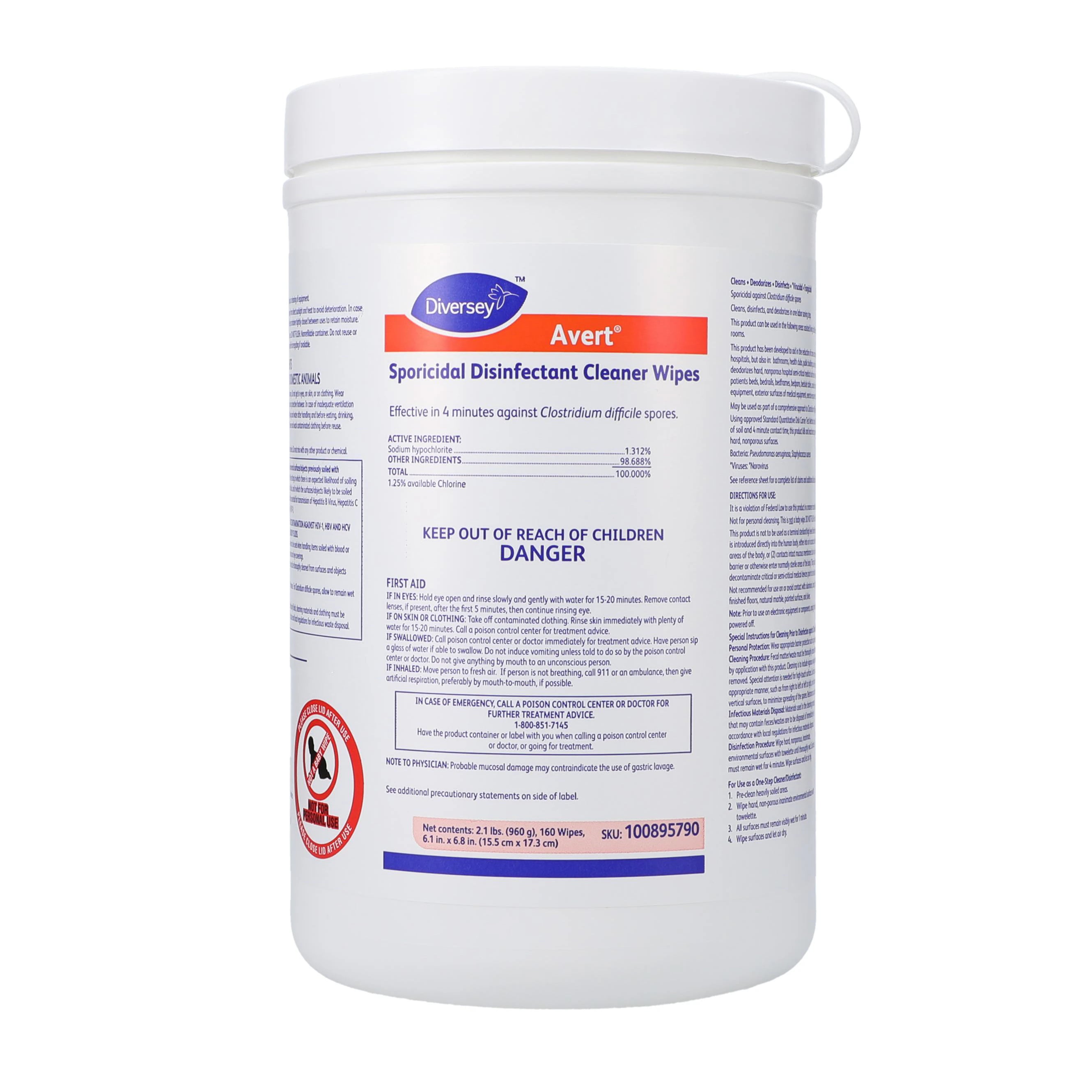 Avert Surface Wipe Cleaner & Disinfectant, 6 in x 7 in, Resealable Pop-Up Dispenser, 160/Pk