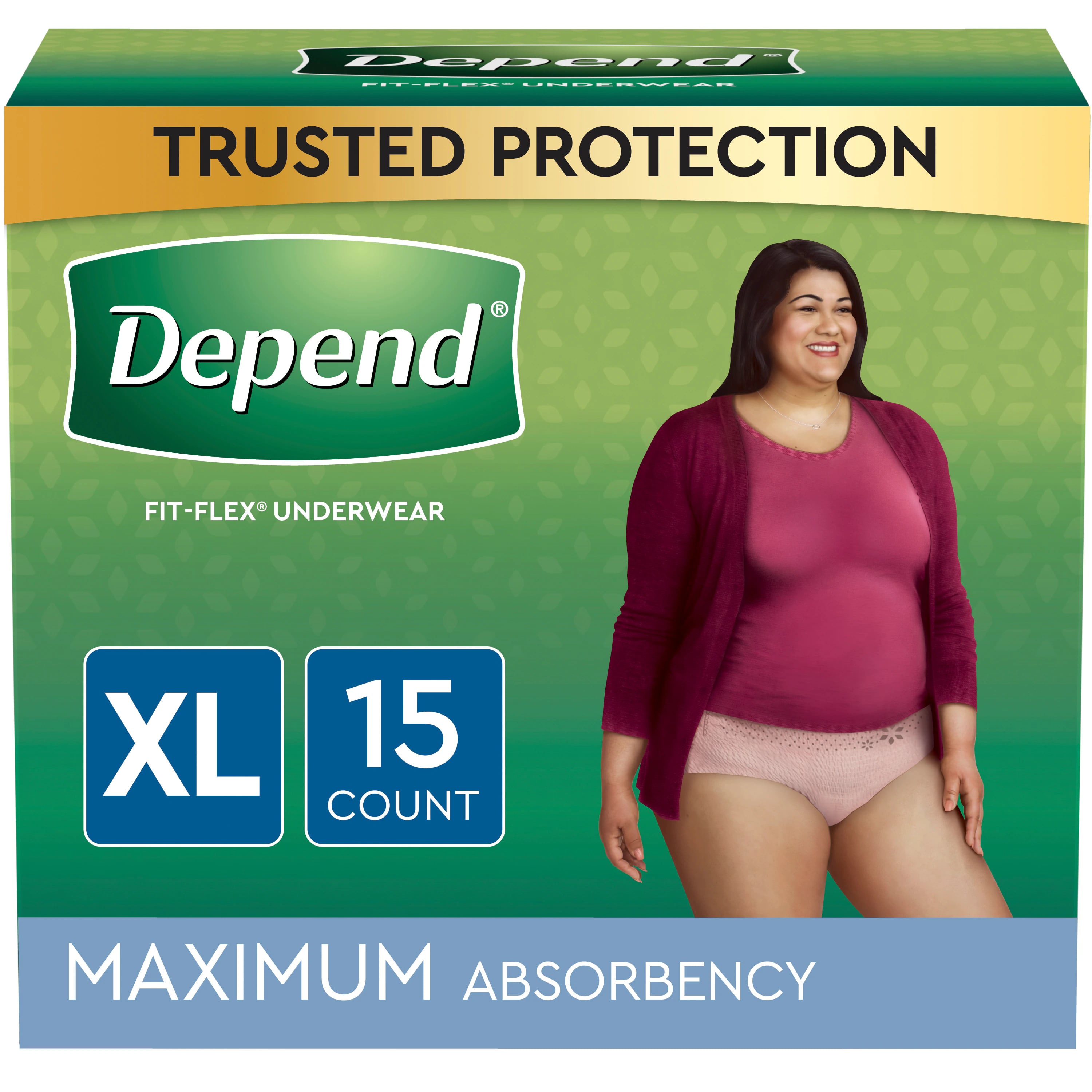 Depend Maximum Absorbency Incontinence Underwear for Women, Extra Large (XL), Blush/Pink, 30/Case