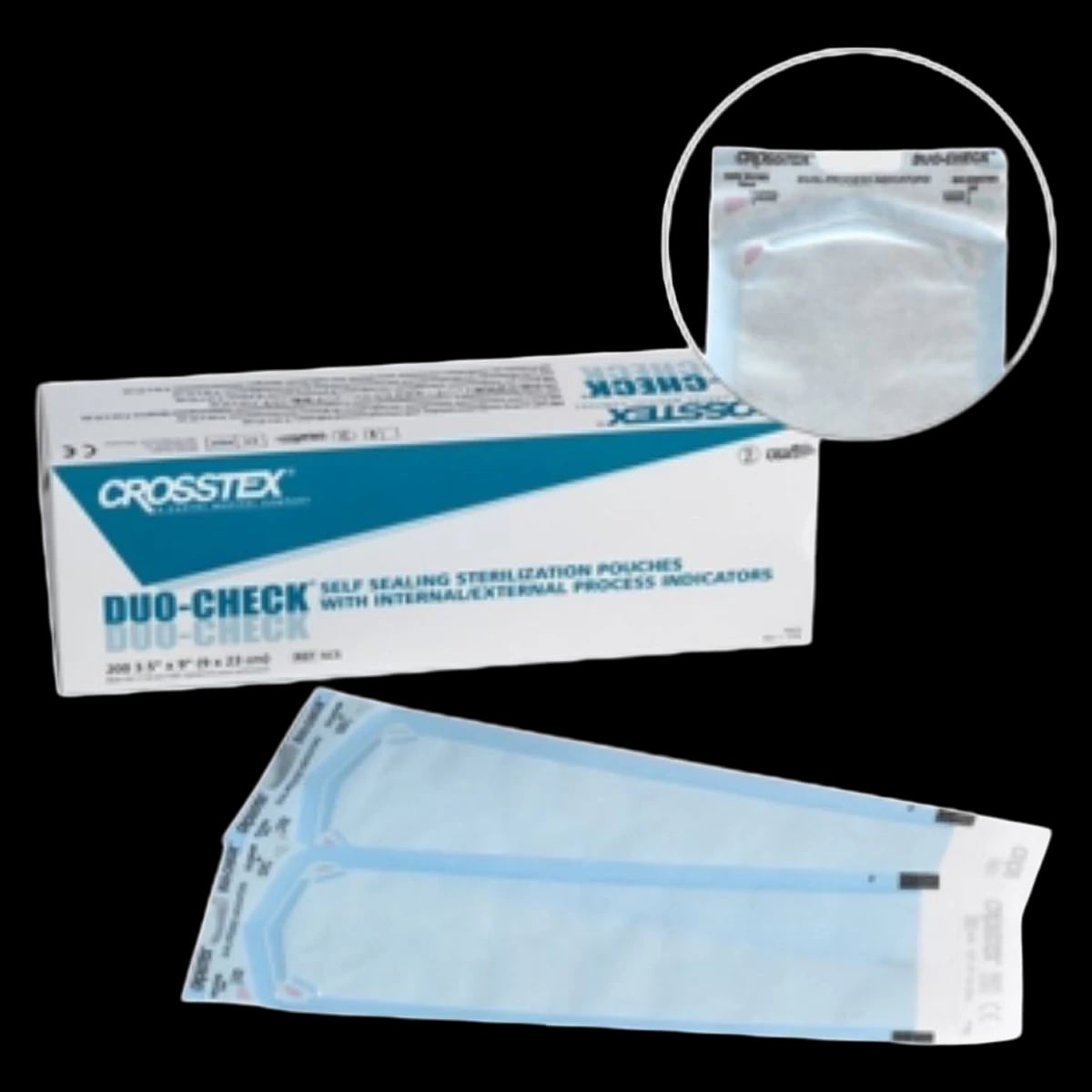 Crosstex Duo-Check Sterilization Pouches, 8" x 16", Blue Tint, Self-Seal, 200/Box, 5 Boxes/Case, SCL816