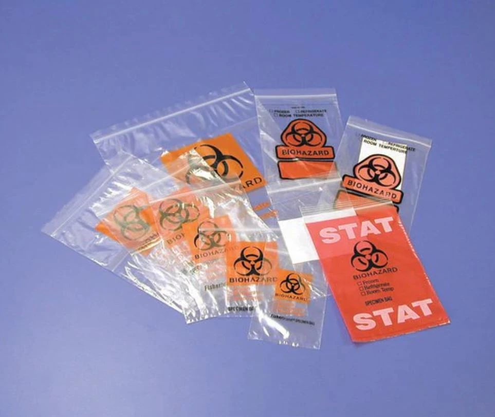 Fisher Scientific Specimen Transport Bags, 9" x 6", Clear, Reclosable Zipper, Biohazard, 500/Case