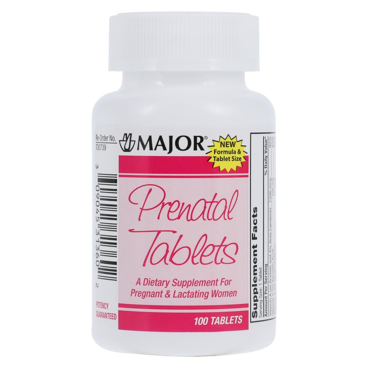 Major Pharmaceuticals Prenatal Vitamin Tablets, Old Formula, 100/Bottle