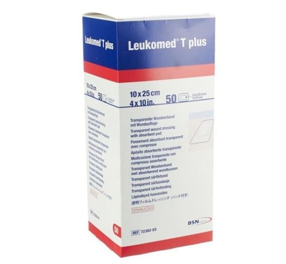 Leukomed T Plus Polyurethane Film Post-Op Dressing, 4" x 10", Sterile, High Absorbency