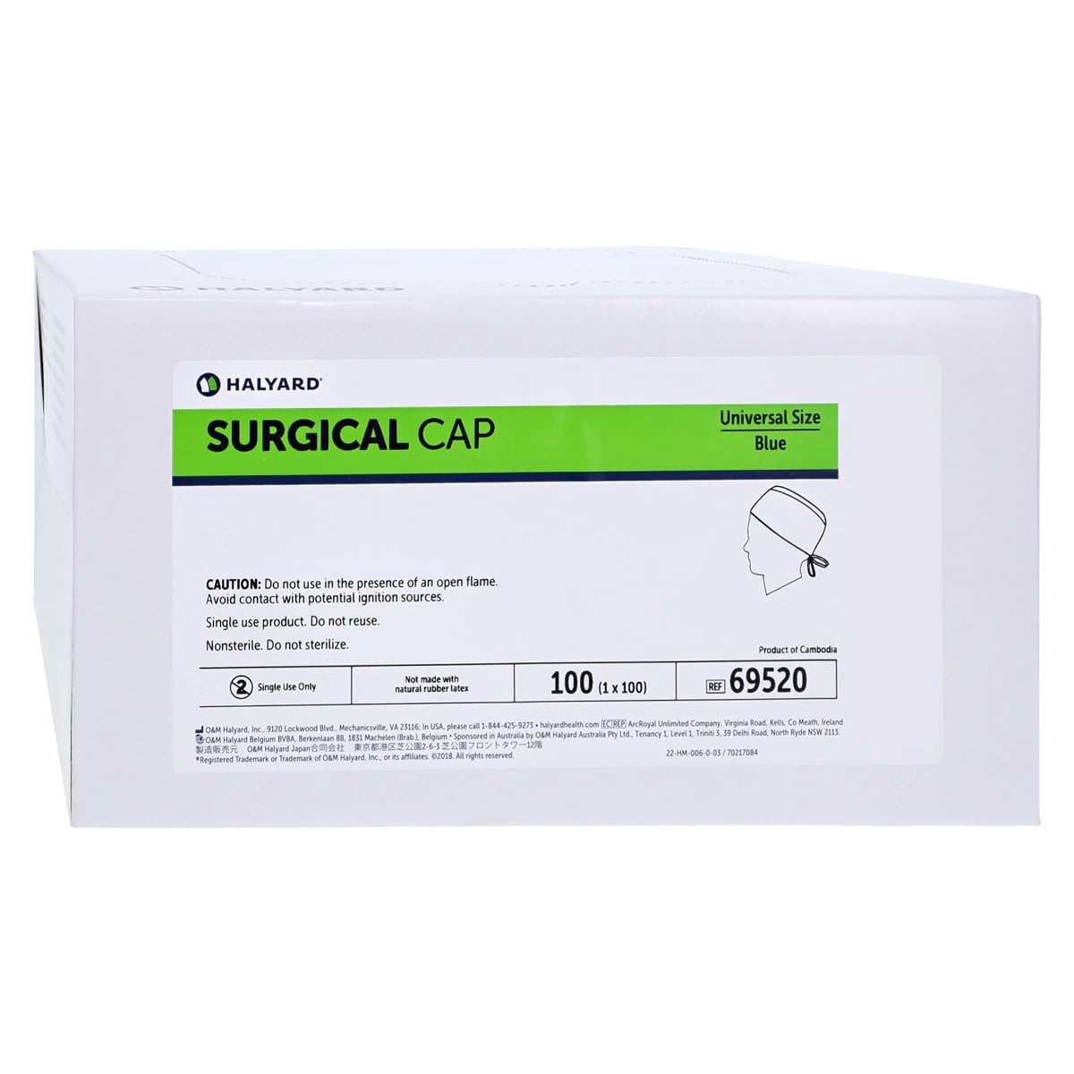 O & M Halyard Surgical Cap, Universal, Blue, Non-Sterile, Disposable, 300/Case