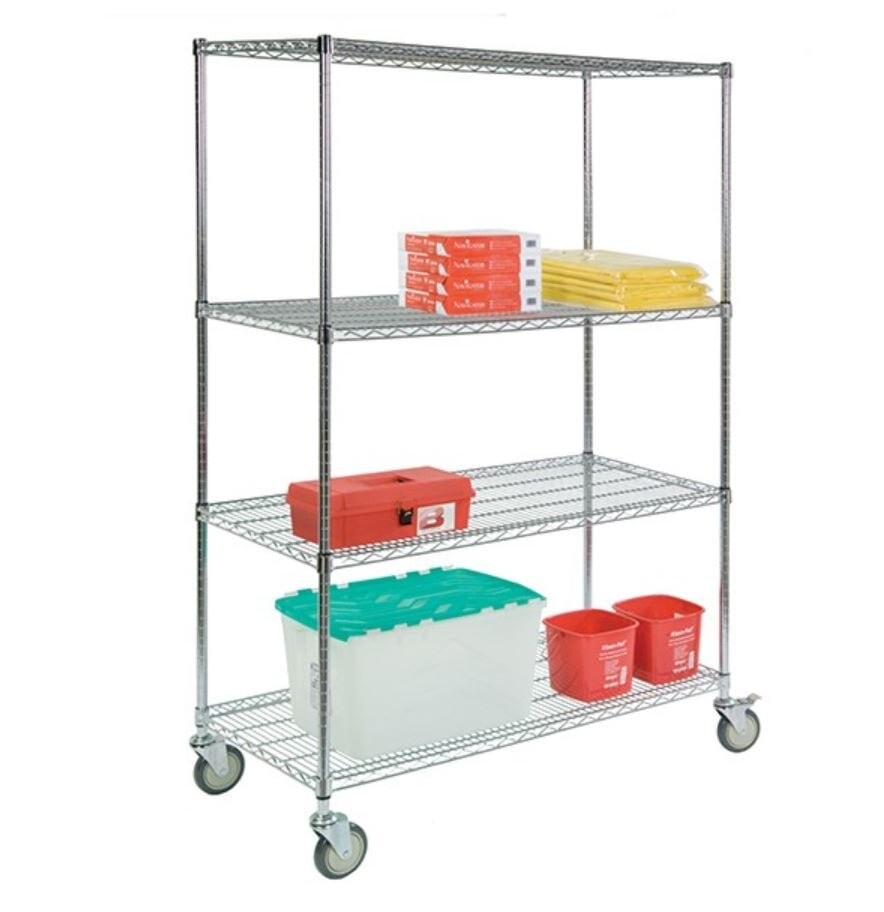 Lakeside Wire Cart, Round Post, 5-Shelf, 18x36x60", 4 Swivel Casters