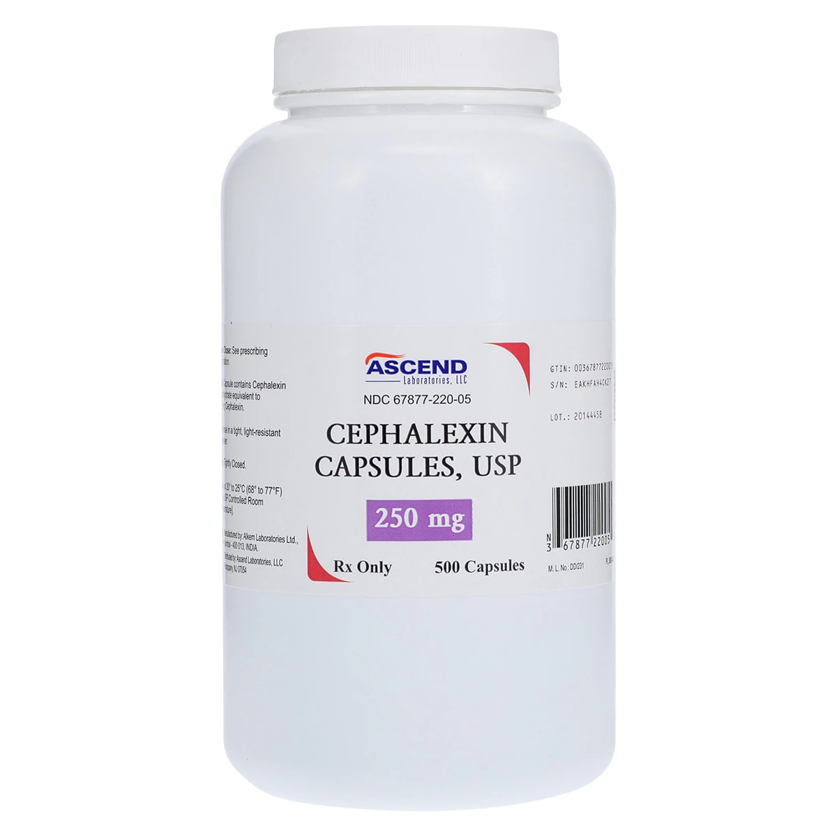 Cephalexin Capsules, 250mg, 500/Bottle, Ascend Laboratories