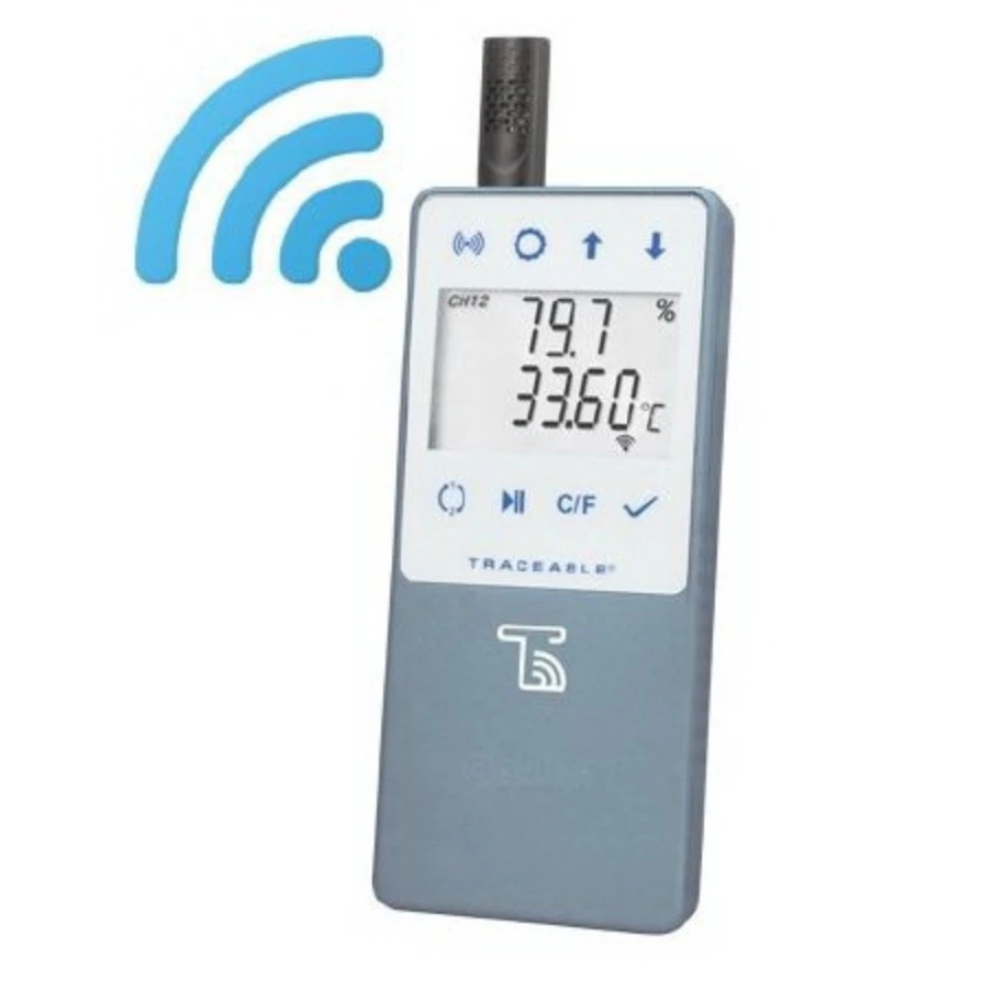TraceableLIVE Temperature/Humidity Data Logger, 0.00 to 55°C / 32 to 131°F, 0.0 to 100% RH, Each